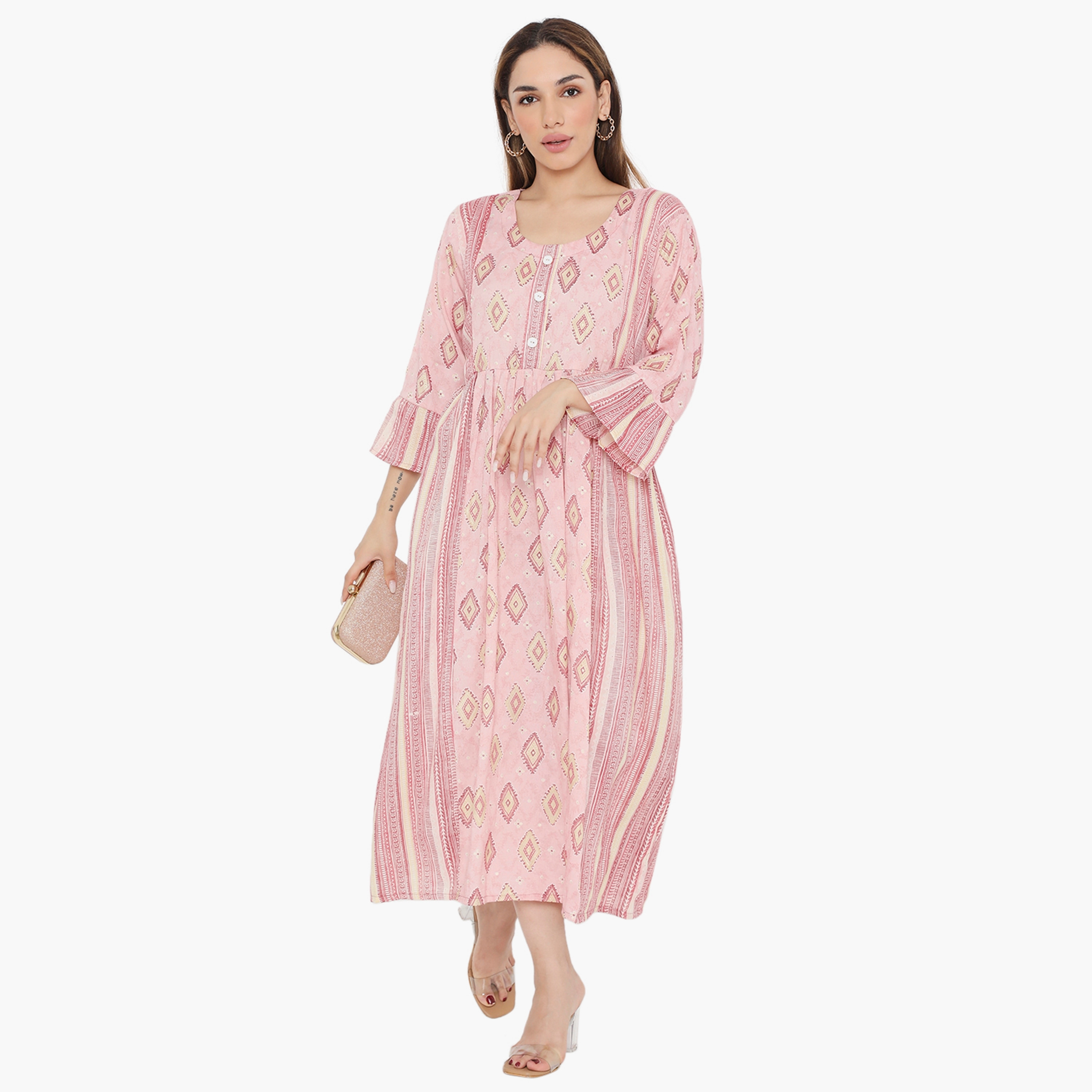 جلابية نسائية مطبوعة بأكمام جرس من هناء وسارة-women-arabicclothing-jalabiyas-image-6