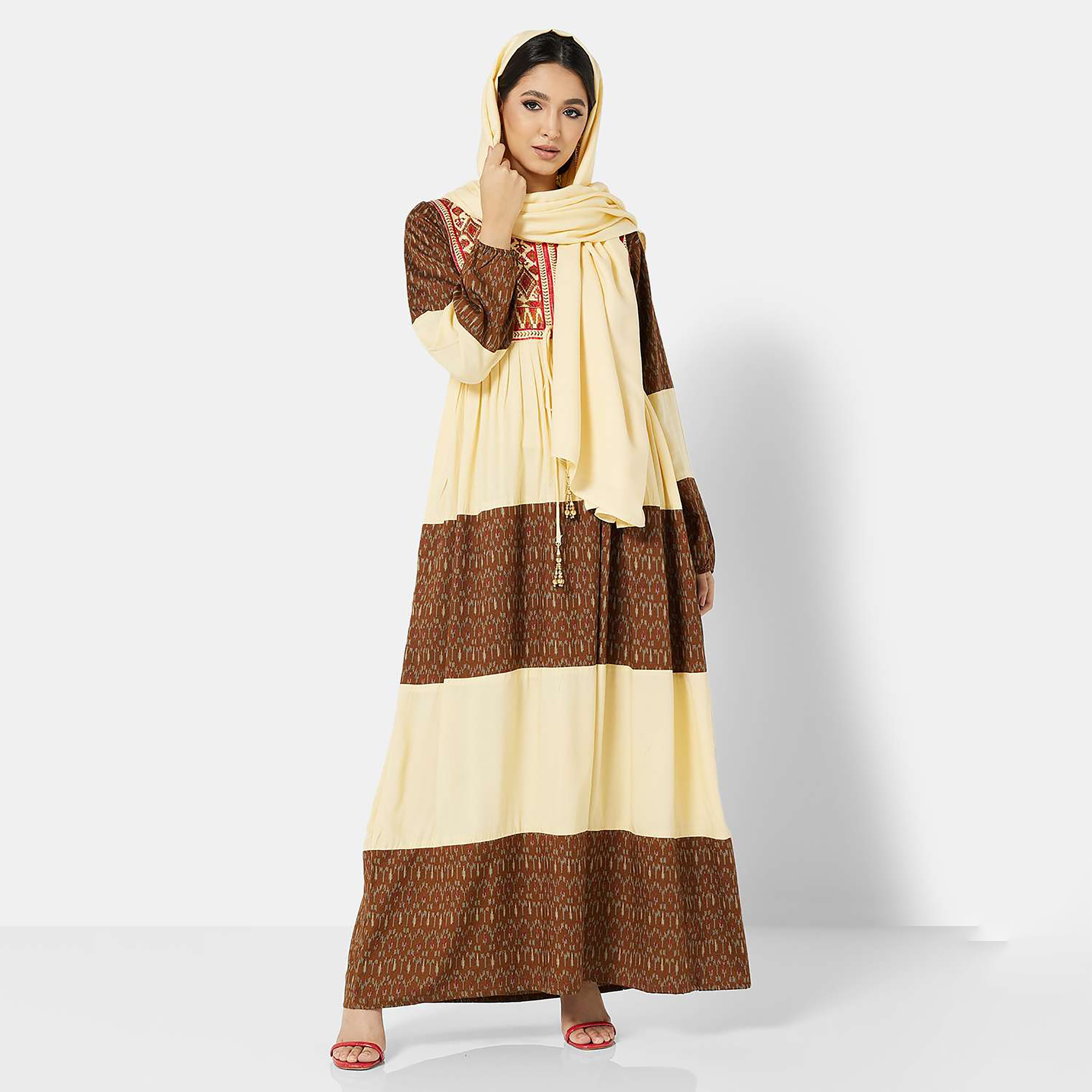Hana & Sara Multicolour Embroidered Women's Jalabiya with Hijab-women-arabicclothing-jalabiyas-image-1