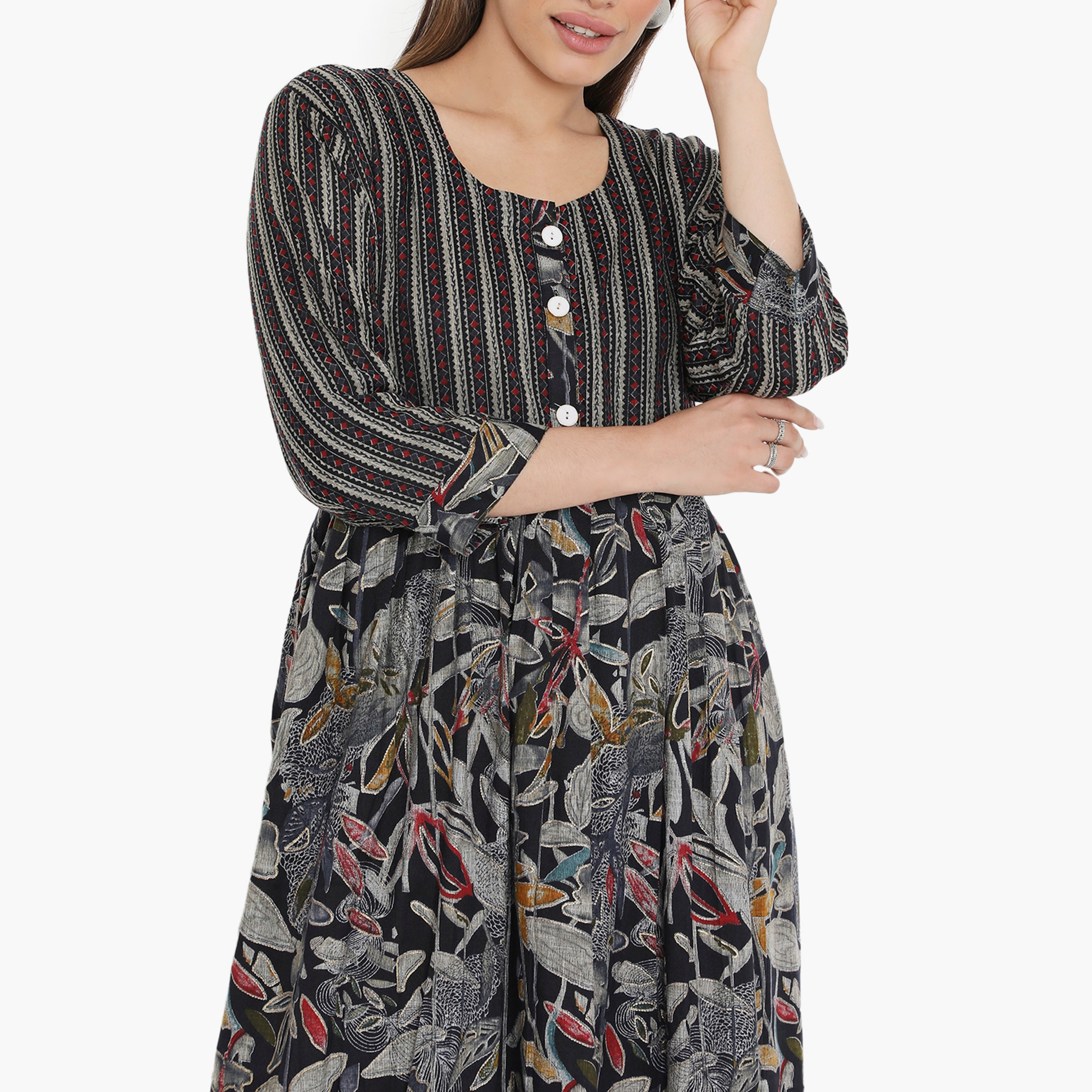 Hana & Sara Striped and Floral Women's Jalabiya-women-arabicclothing-jalabiyas-image-7