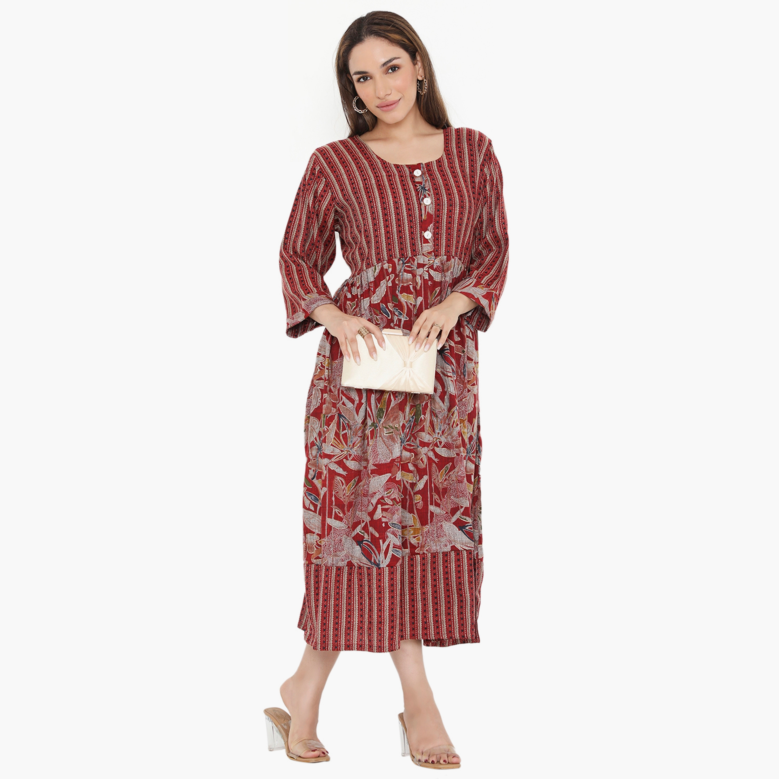 جلابية نسائية مخططة ومزخرفة بالورود من هناء وسارة-women-arabicclothing-jalabiyas-image-3