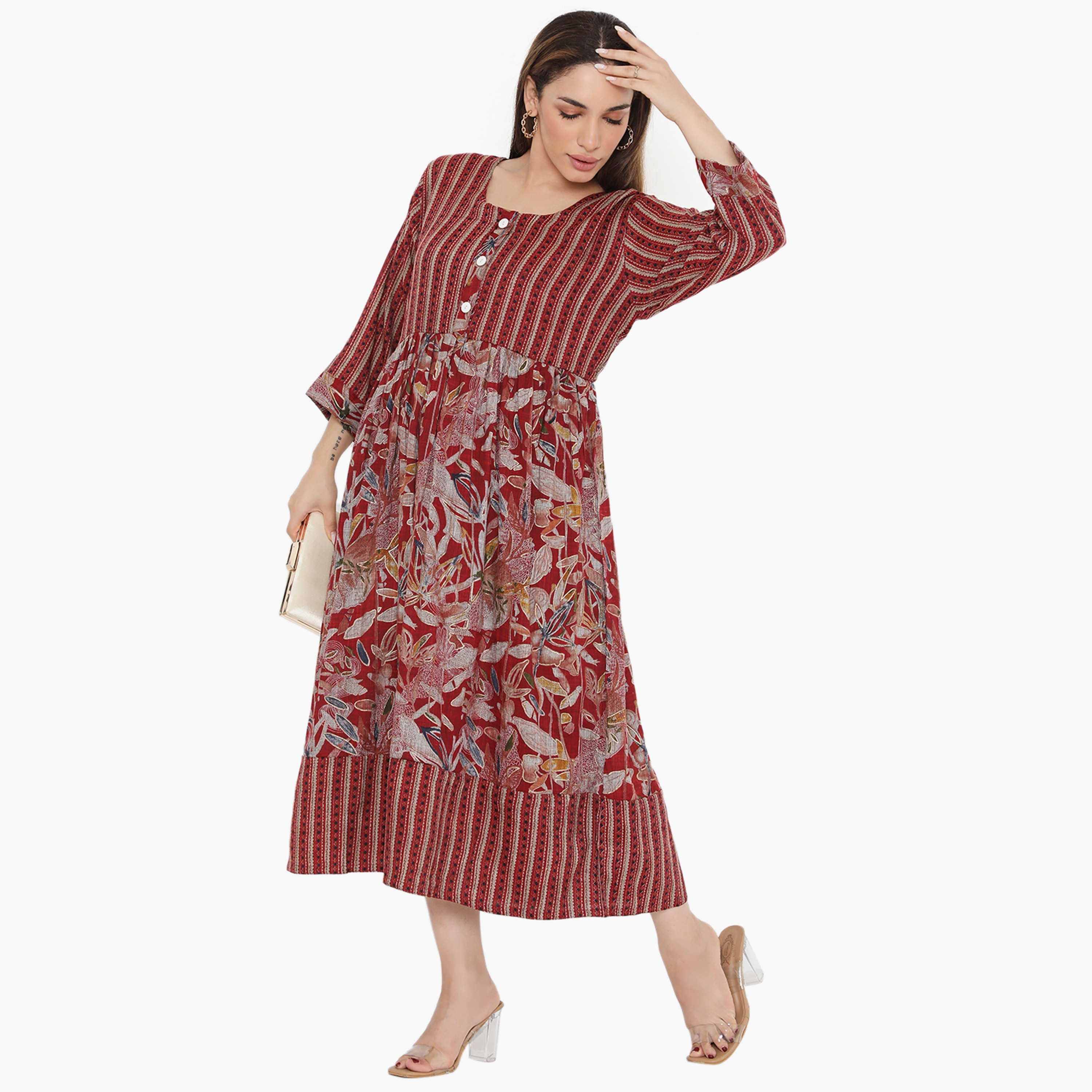 Hana & Sara Striped and Floral Women's Jalabiya-women-arabicclothing-jalabiyas-image-4