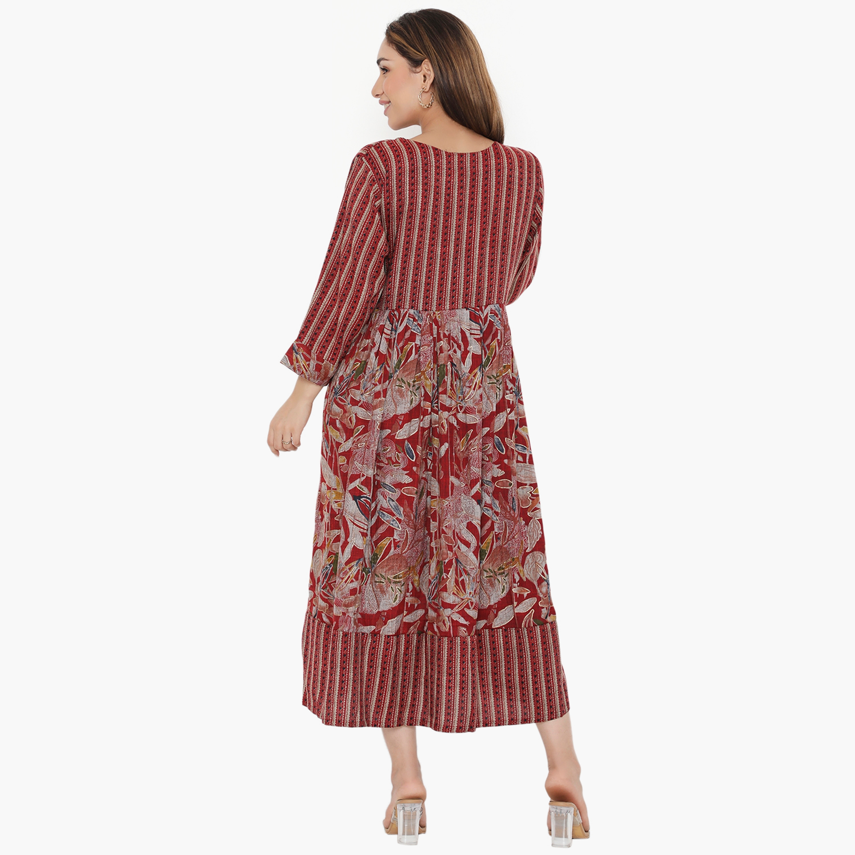 Hana & Sara Striped and Floral Women's Jalabiya-women-arabicclothing-jalabiyas-image-5