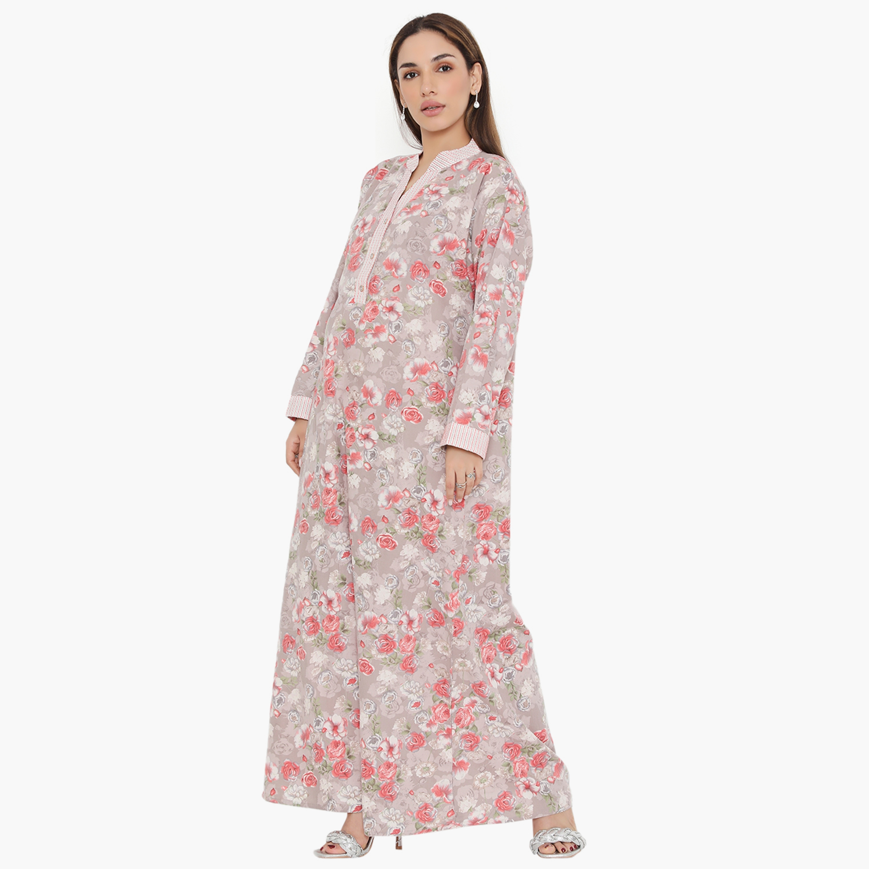 جلابية نسائية مزينة بالورود والخطوط ذات يوك من هناء وسارة-women-arabicclothing-jalabiyas-image-3