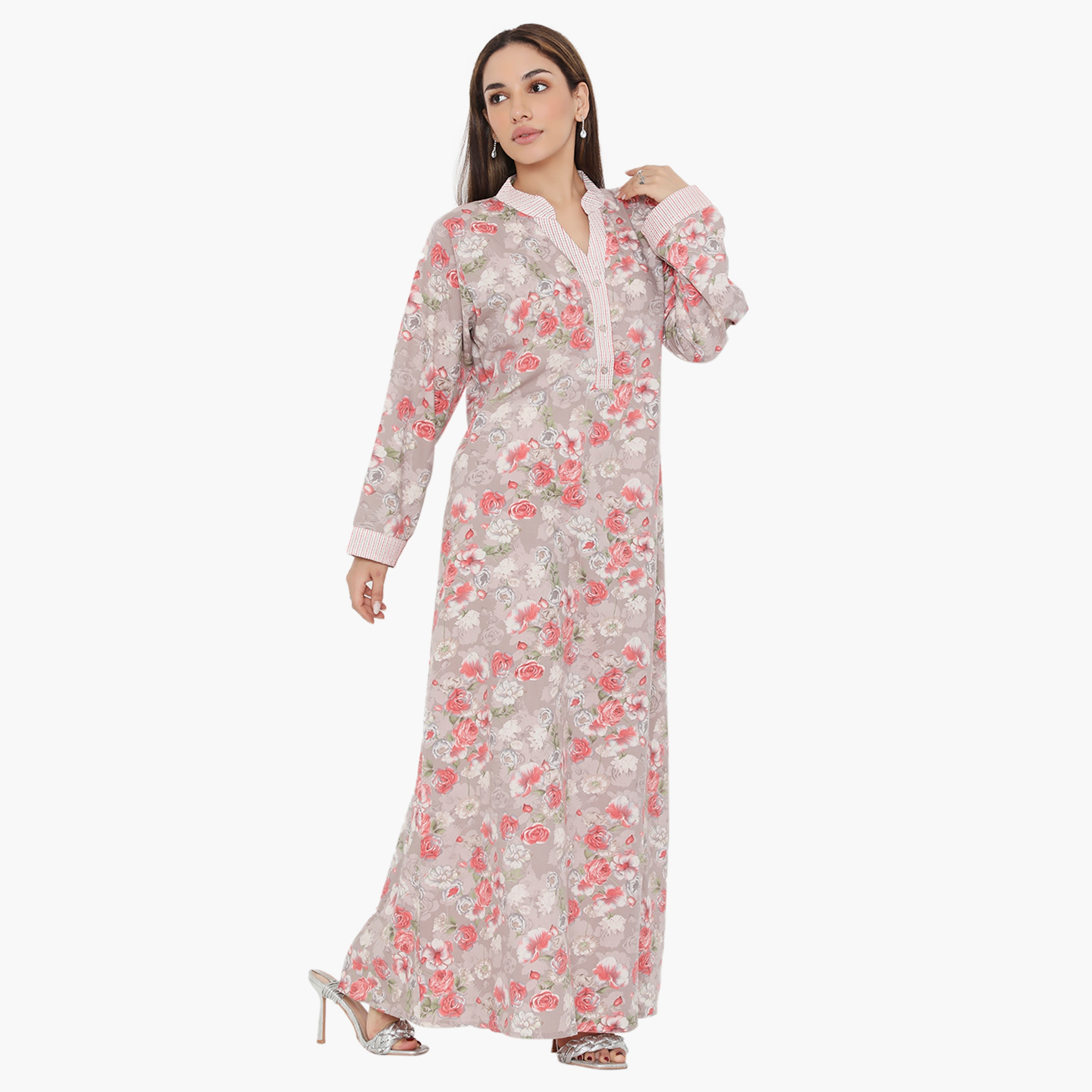 جلابية نسائية مزينة بالورود والخطوط ذات يوك من هناء وسارة-women-arabicclothing-jalabiyas-image-4