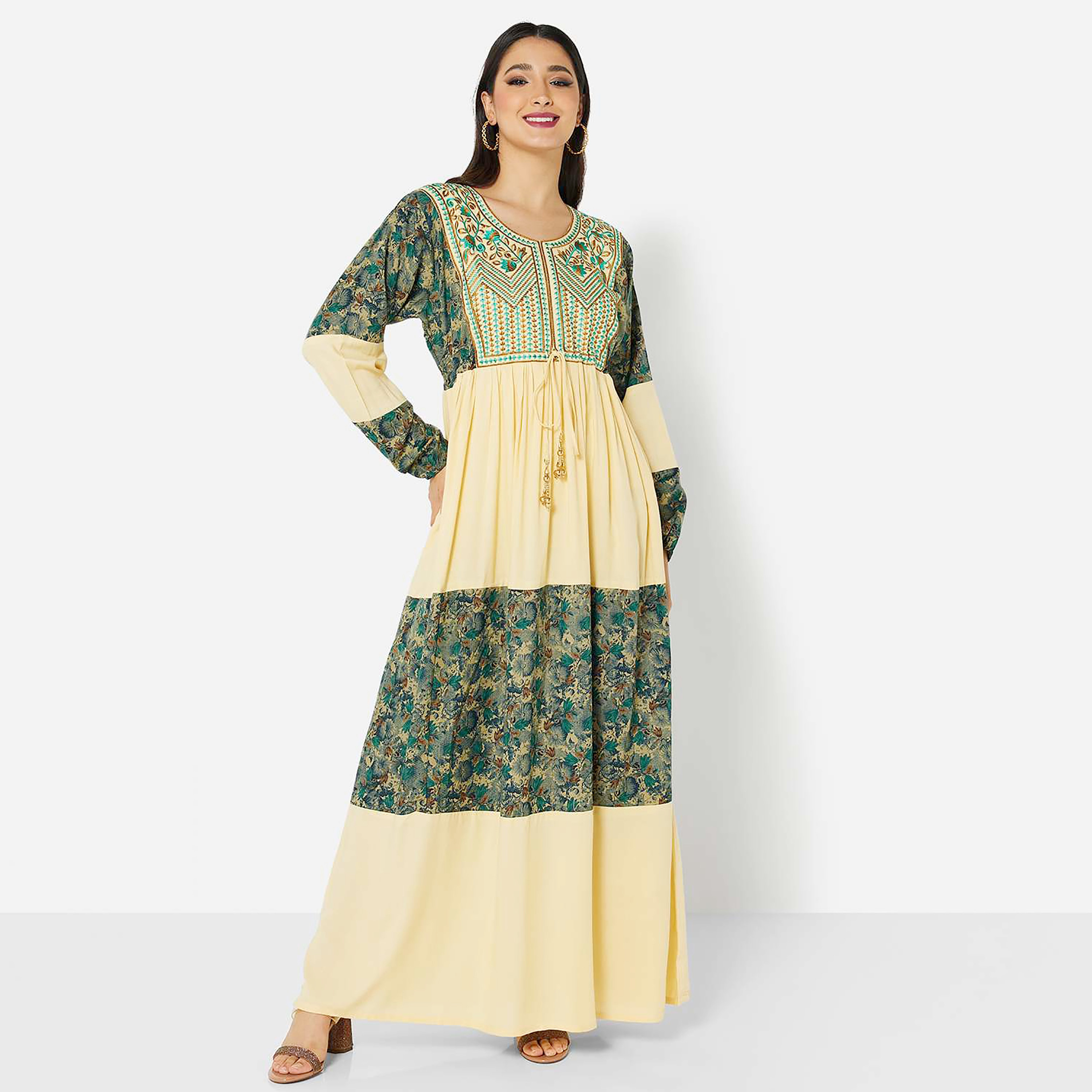 Hana & Sara Multicolour Embroidered Women's Jalabiya with Hijab-women-arabicclothing-jalabiyas-image-1