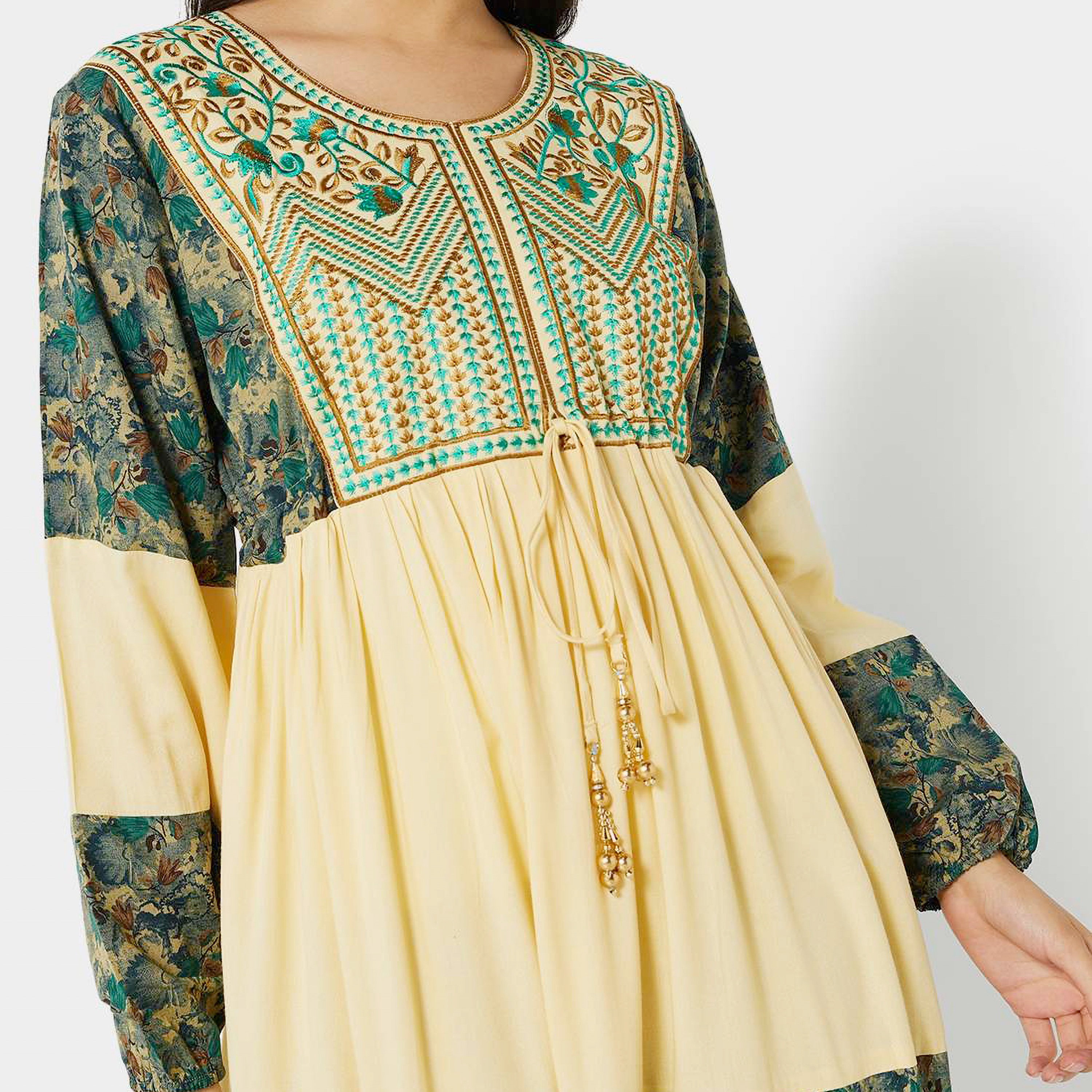 Hana & Sara Multicolour Embroidered Women's Jalabiya with Hijab-women-arabicclothing-jalabiyas-image-2