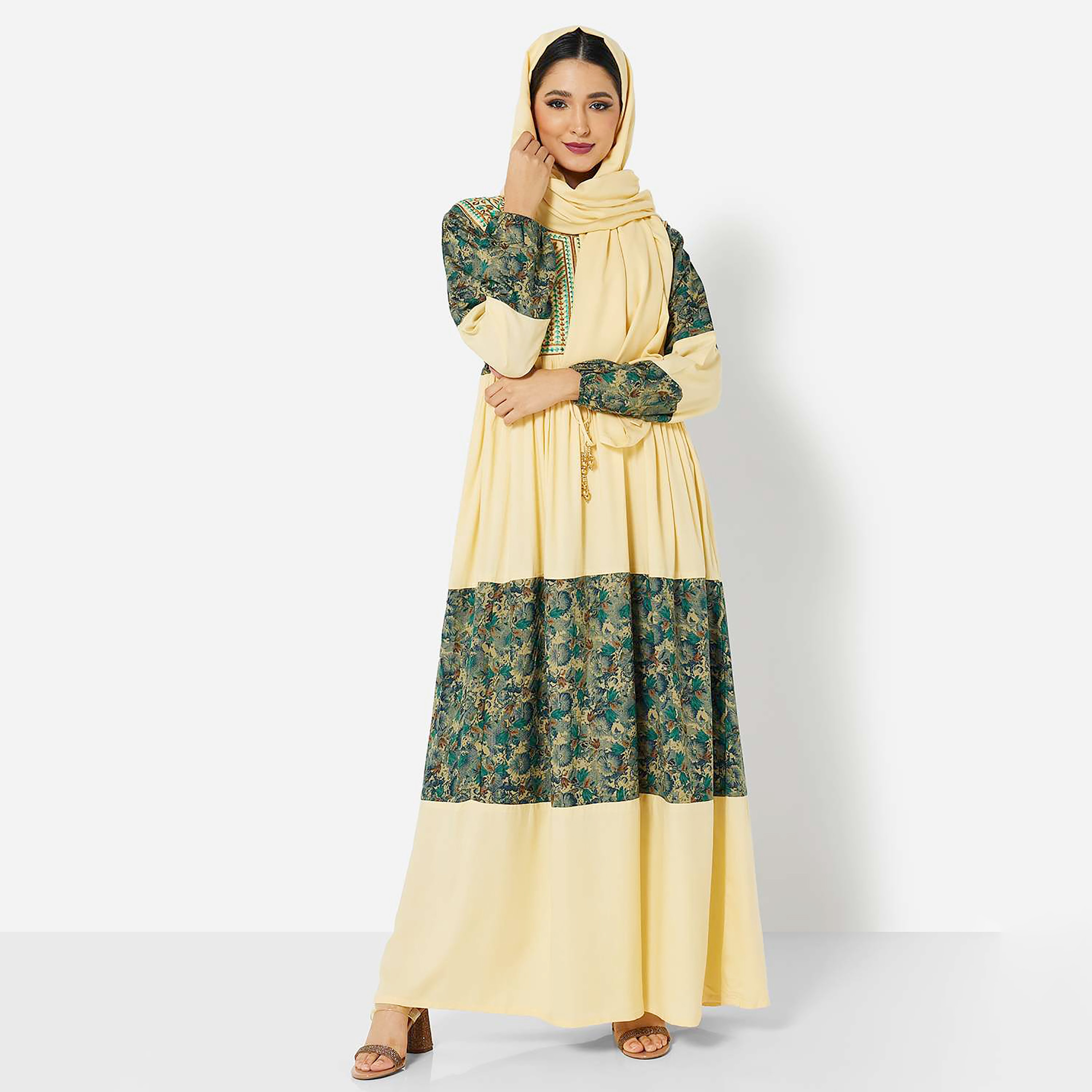 Hana & Sara Multicolour Embroidered Women's Jalabiya with Hijab-women-arabicclothing-jalabiyas-image-3