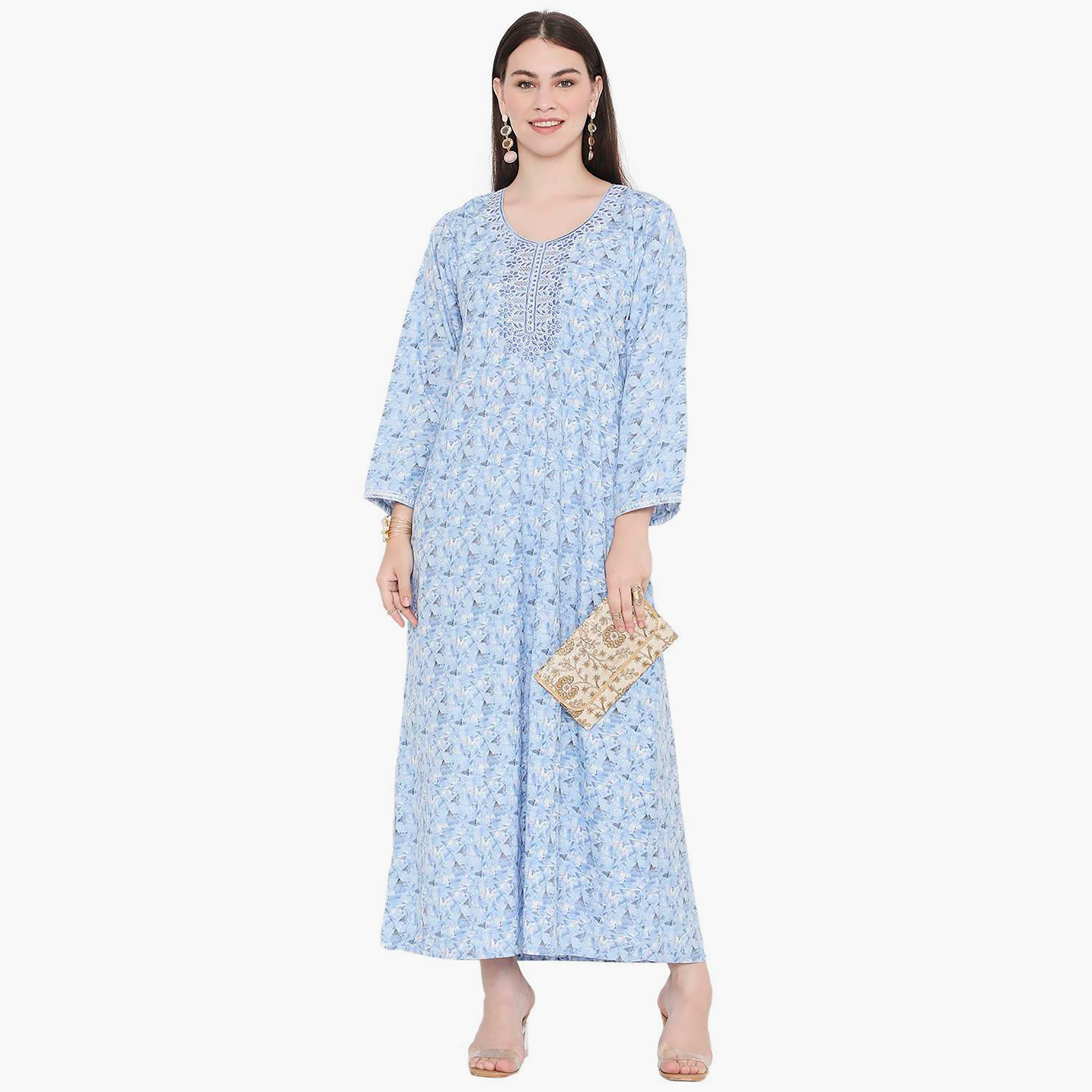 Hana & Sara All Over Print and Embroidered Yoke Jalabiya-women-arabicclothing-jalabiyas-image-6