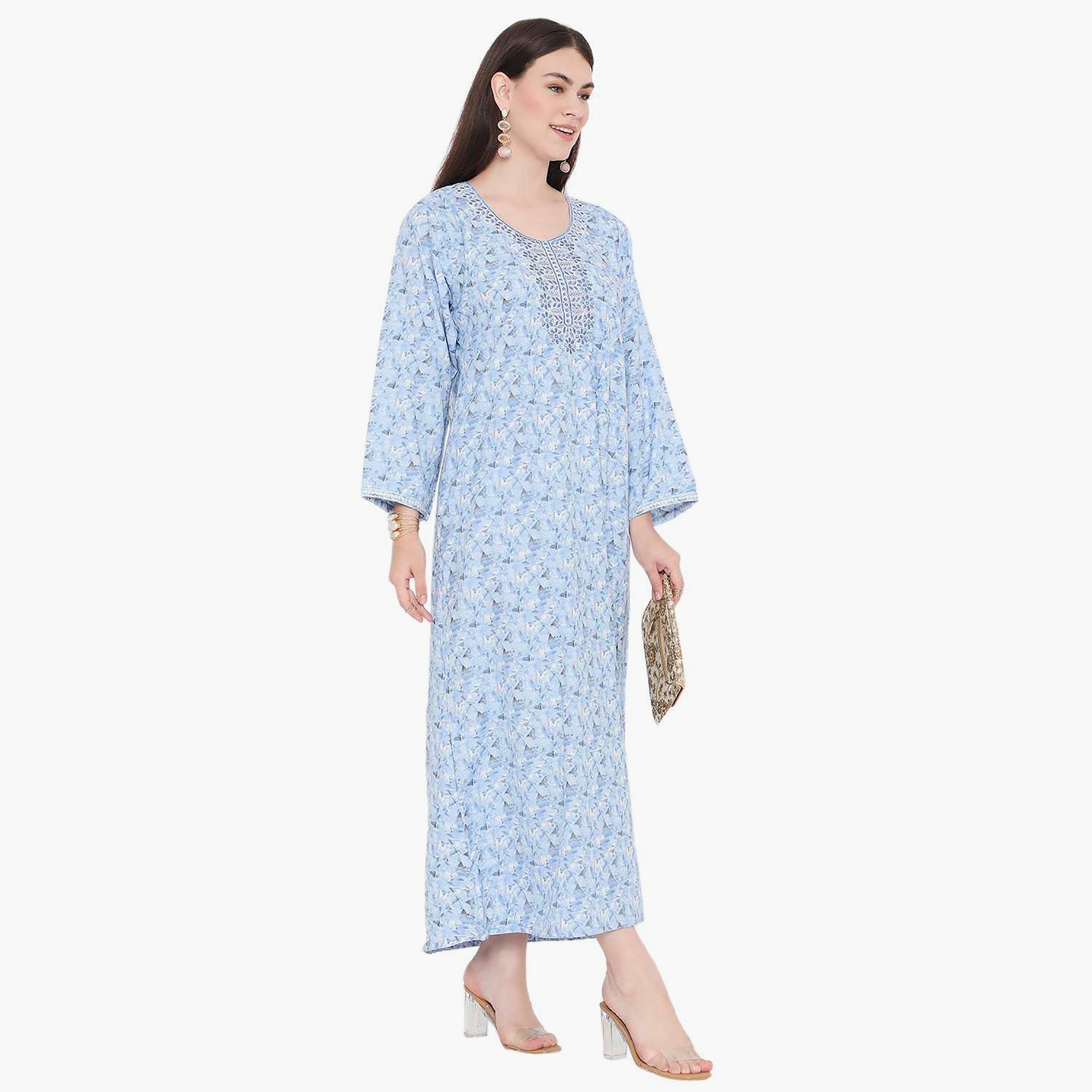 Hana & Sara All Over Print and Embroidered Yoke Jalabiya-women-arabicclothing-jalabiyas-image-7