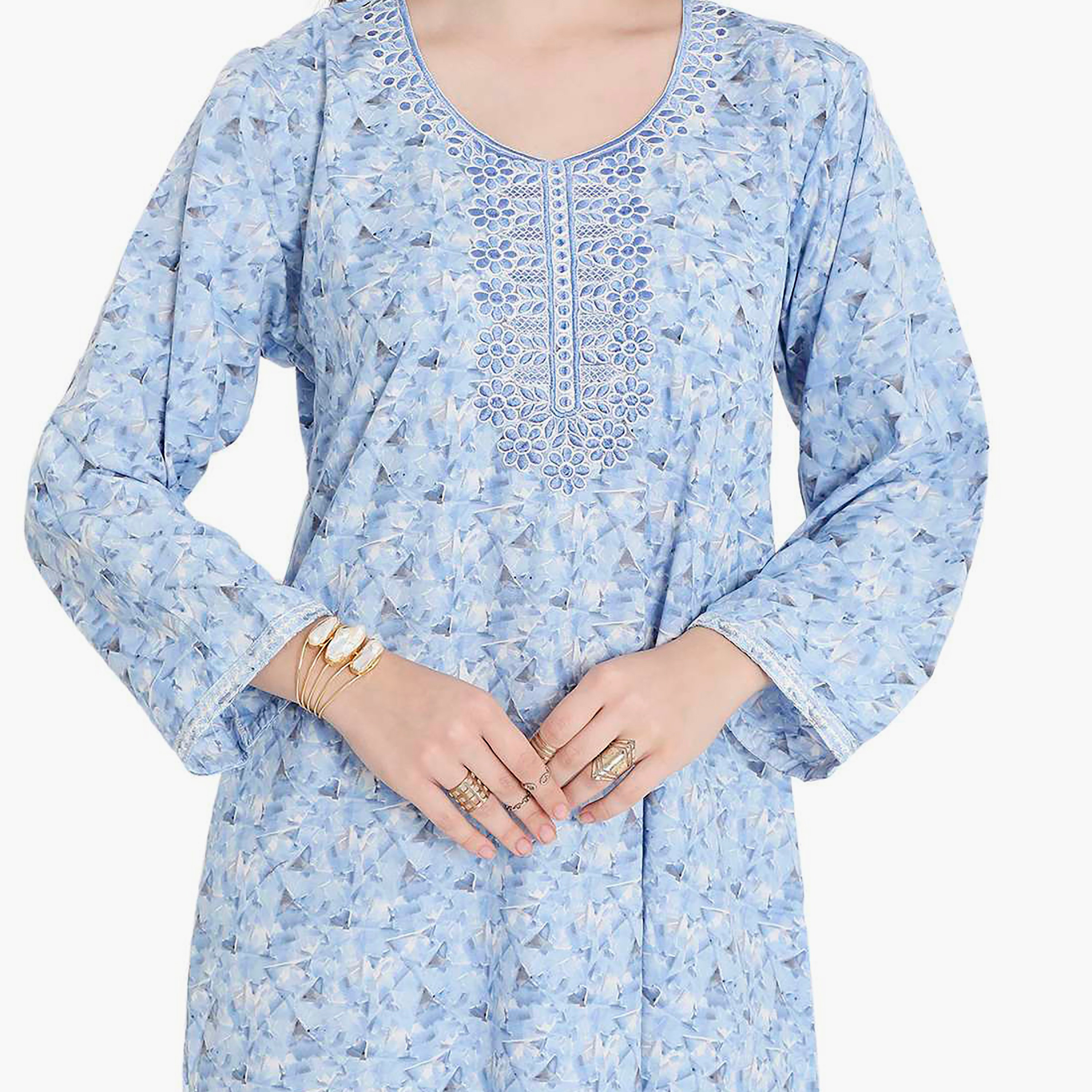 Hana & Sara All Over Print and Embroidered Yoke Jalabiya-women-arabicclothing-jalabiyas-image-8