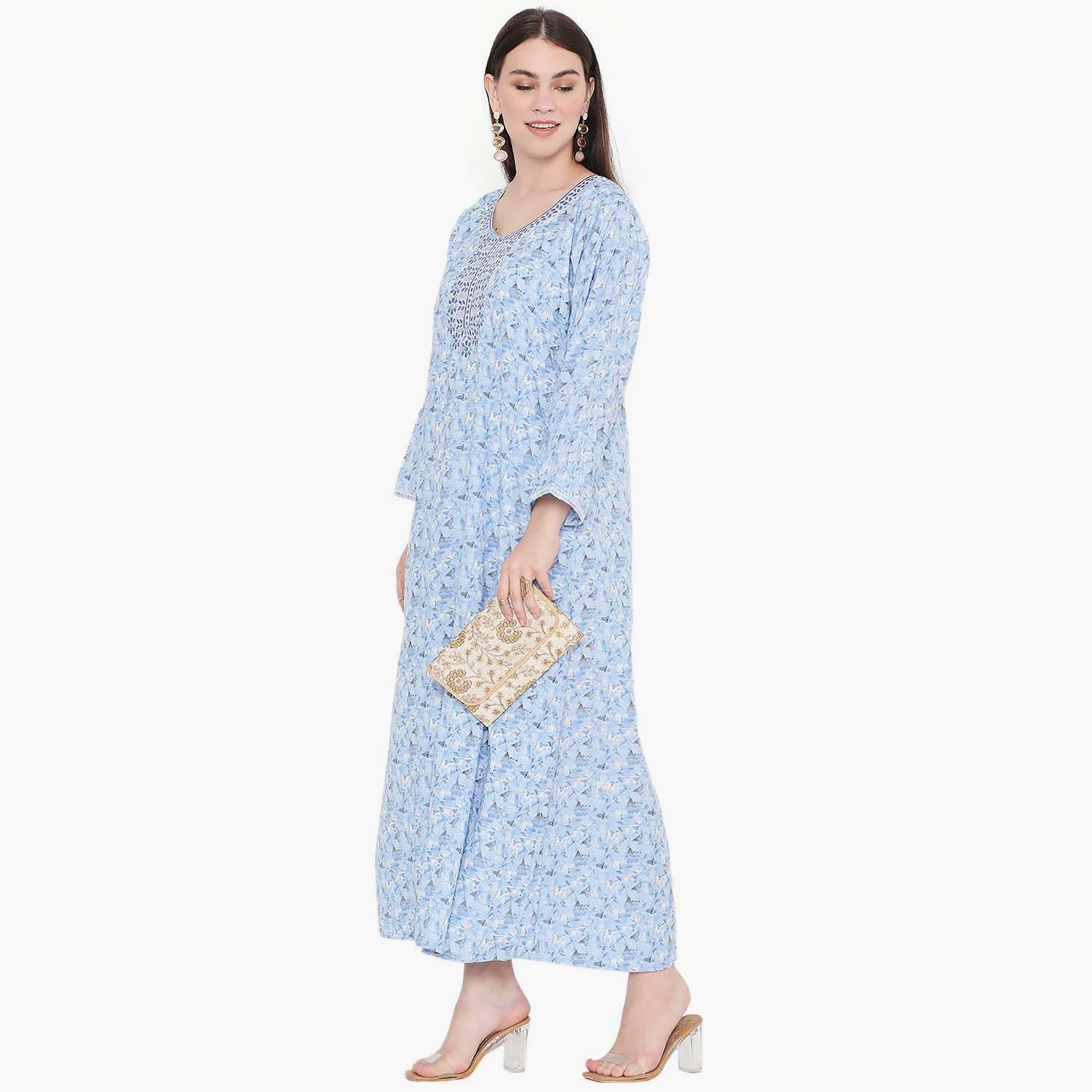 Hana & Sara All Over Print and Embroidered Yoke Jalabiya-women-arabicclothing-jalabiyas-image-9