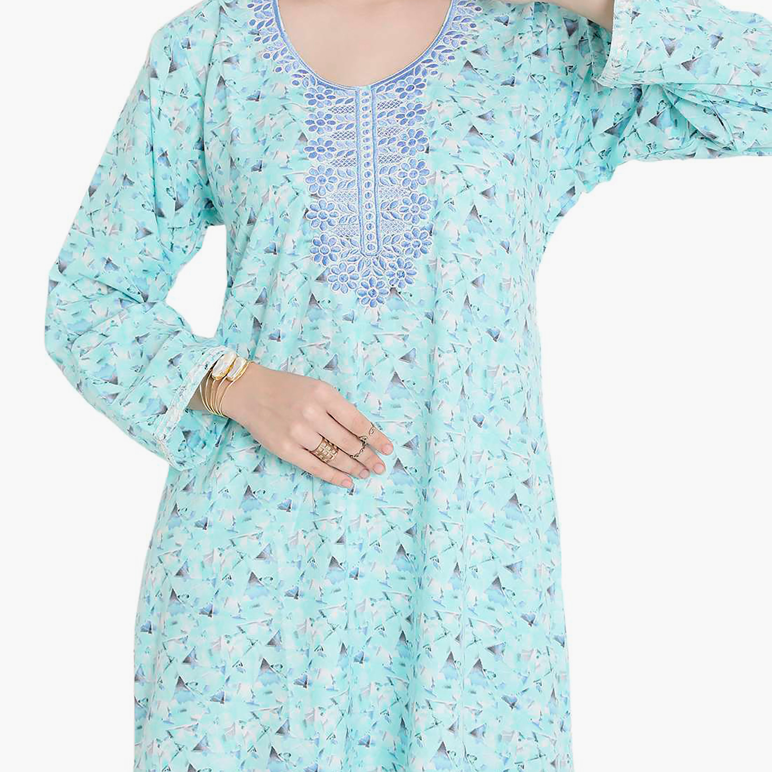Hana & Sara All Over Print and Embroidered Yoke Jalabiya-women-arabicclothing-jalabiyas-image-3