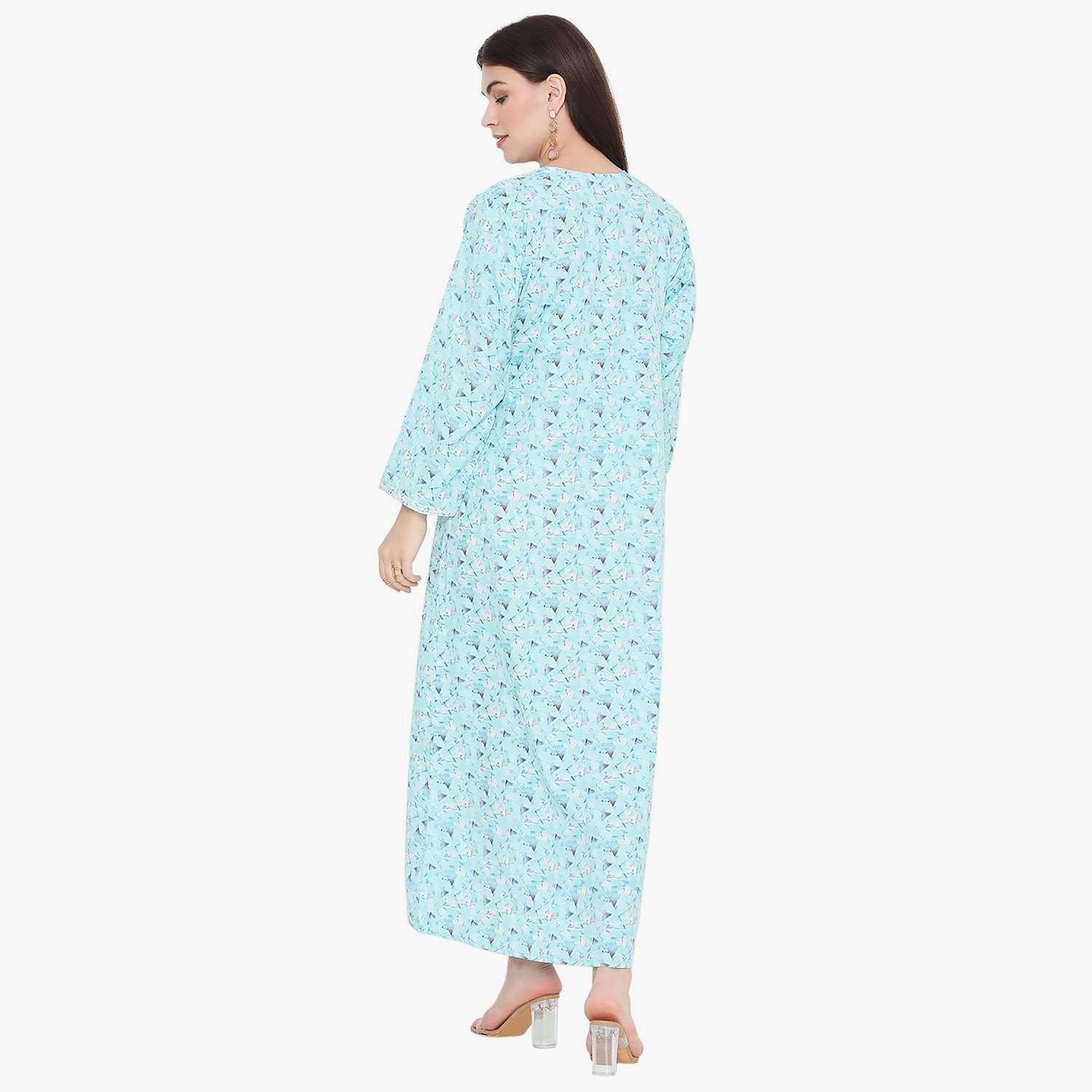 Hana & Sara All Over Print and Embroidered Yoke Jalabiya-women-arabicclothing-jalabiyas-image-5