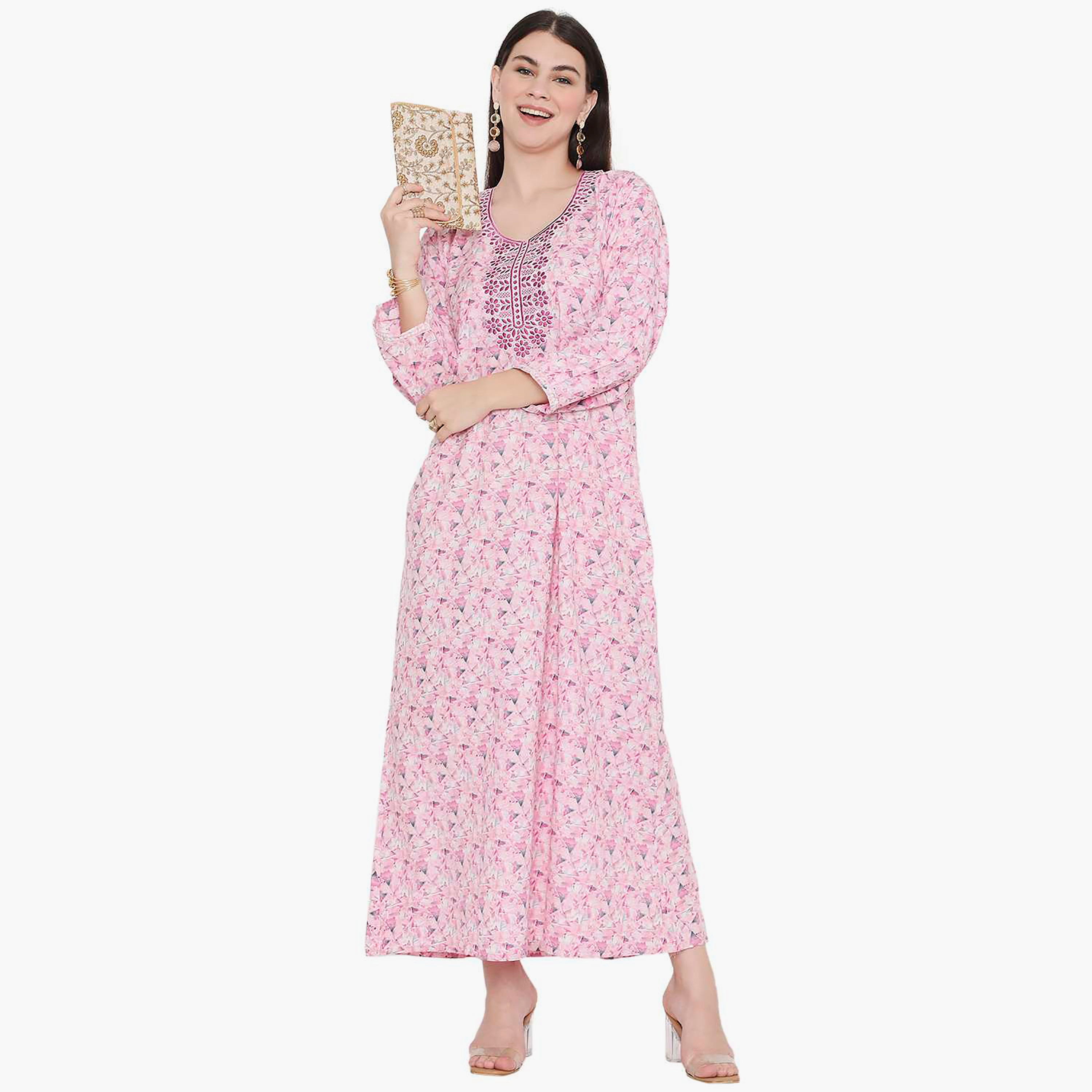 Hana & Sara All Over Print and Embroidered Yoke Jalabiya-women-arabicclothing-jalabiyas-image-11