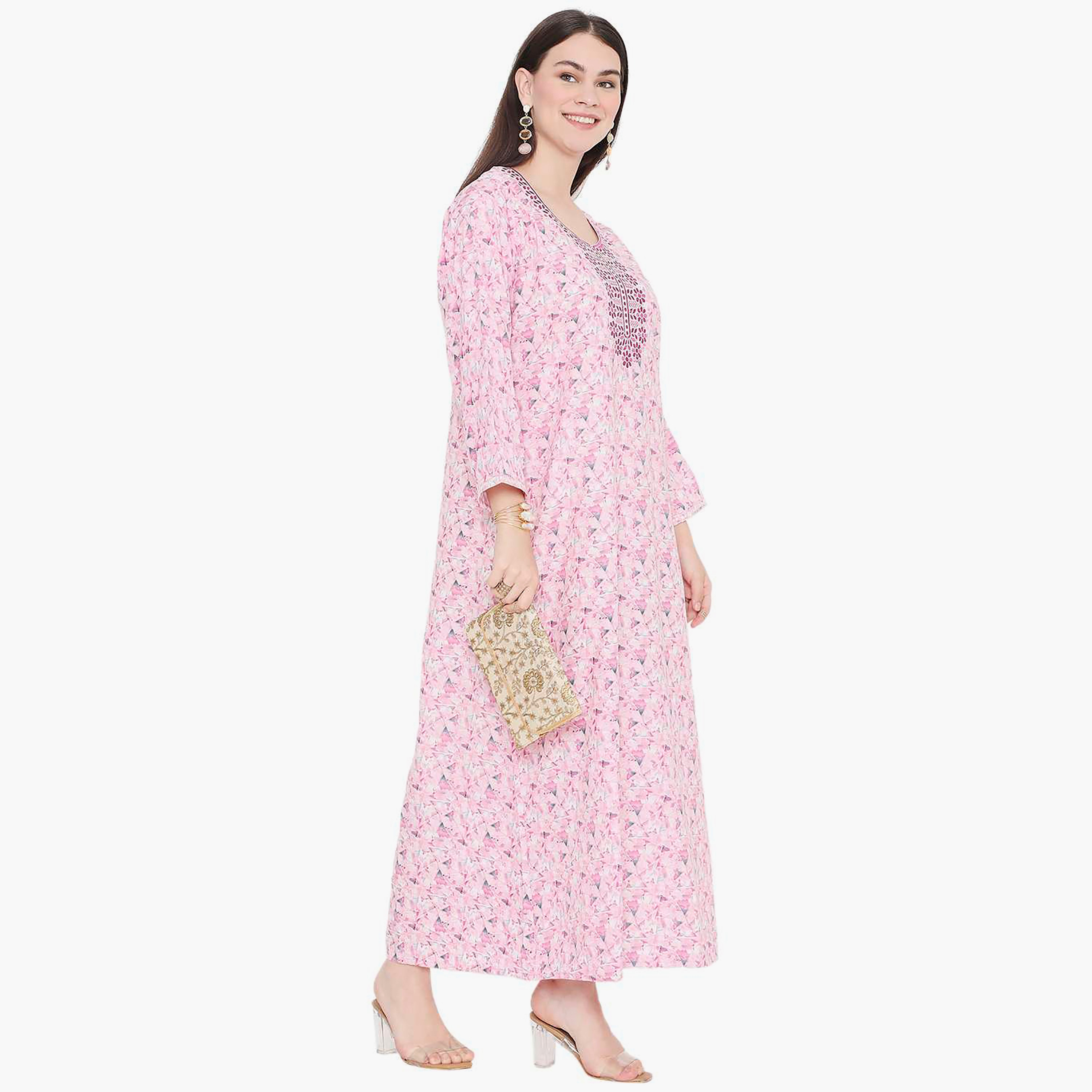 Hana & Sara All Over Print and Embroidered Yoke Jalabiya-women-arabicclothing-jalabiyas-image-12