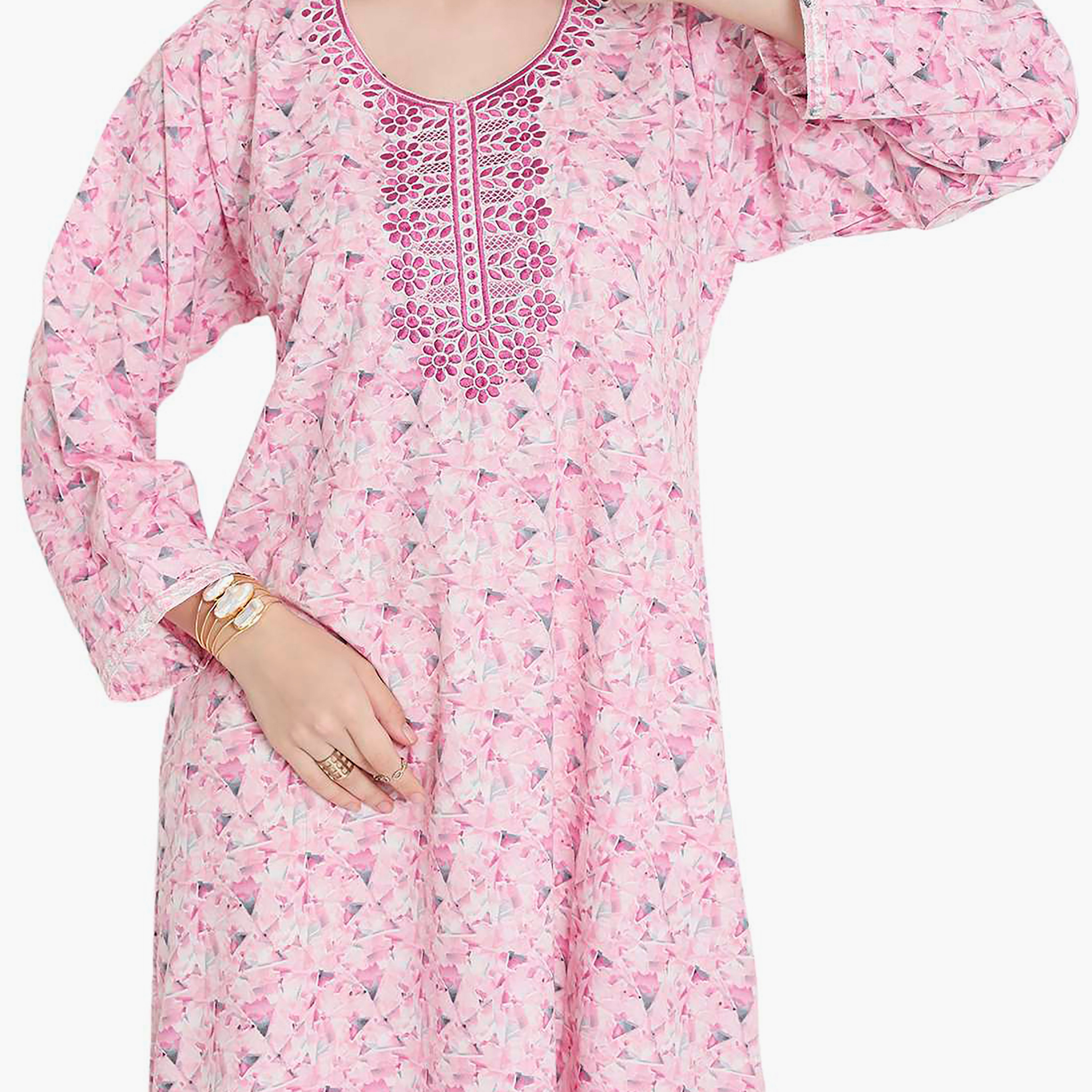 Hana & Sara All Over Print and Embroidered Yoke Jalabiya-women-arabicclothing-jalabiyas-image-13
