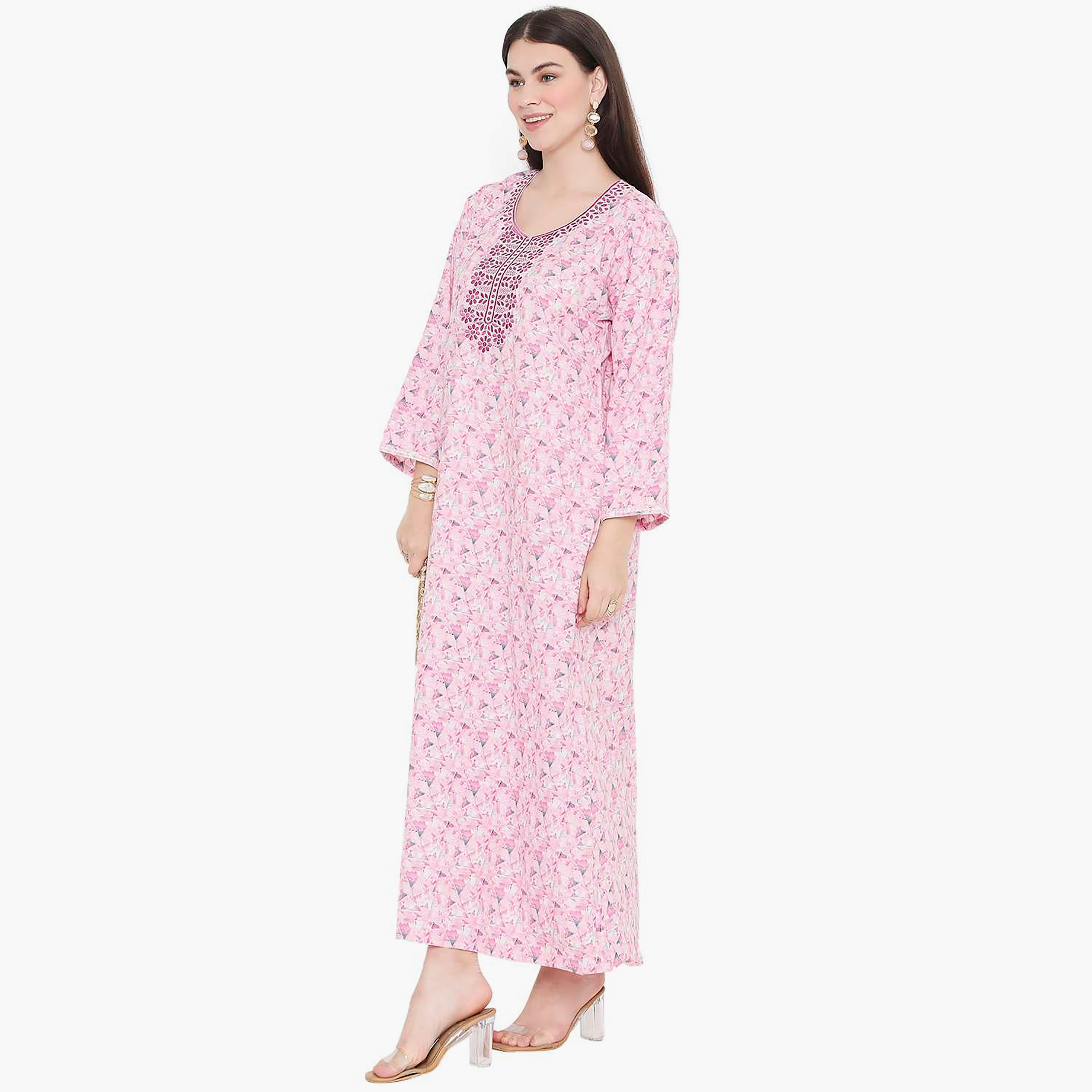Hana & Sara All Over Print and Embroidered Yoke Jalabiya-women-arabicclothing-jalabiyas-image-14