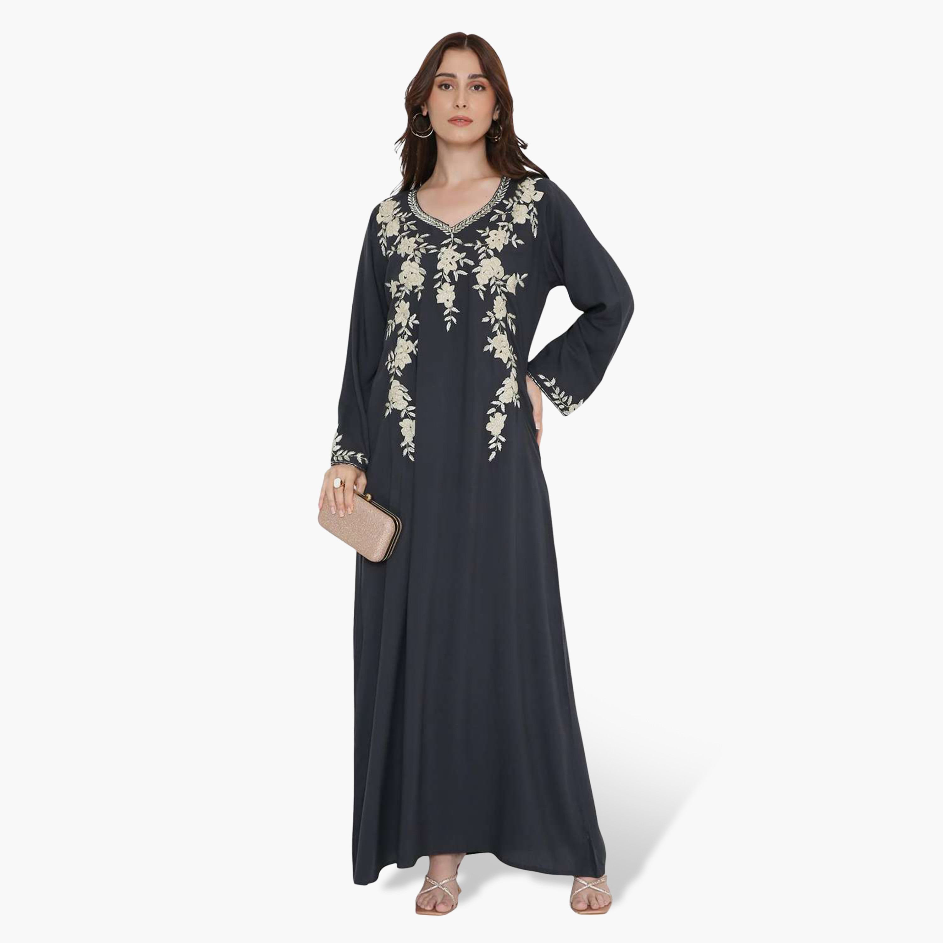 جلابية نسائية بصدرية مطرزة من هنا اند سارة-women-arabicclothing-jalabiyas-image-1