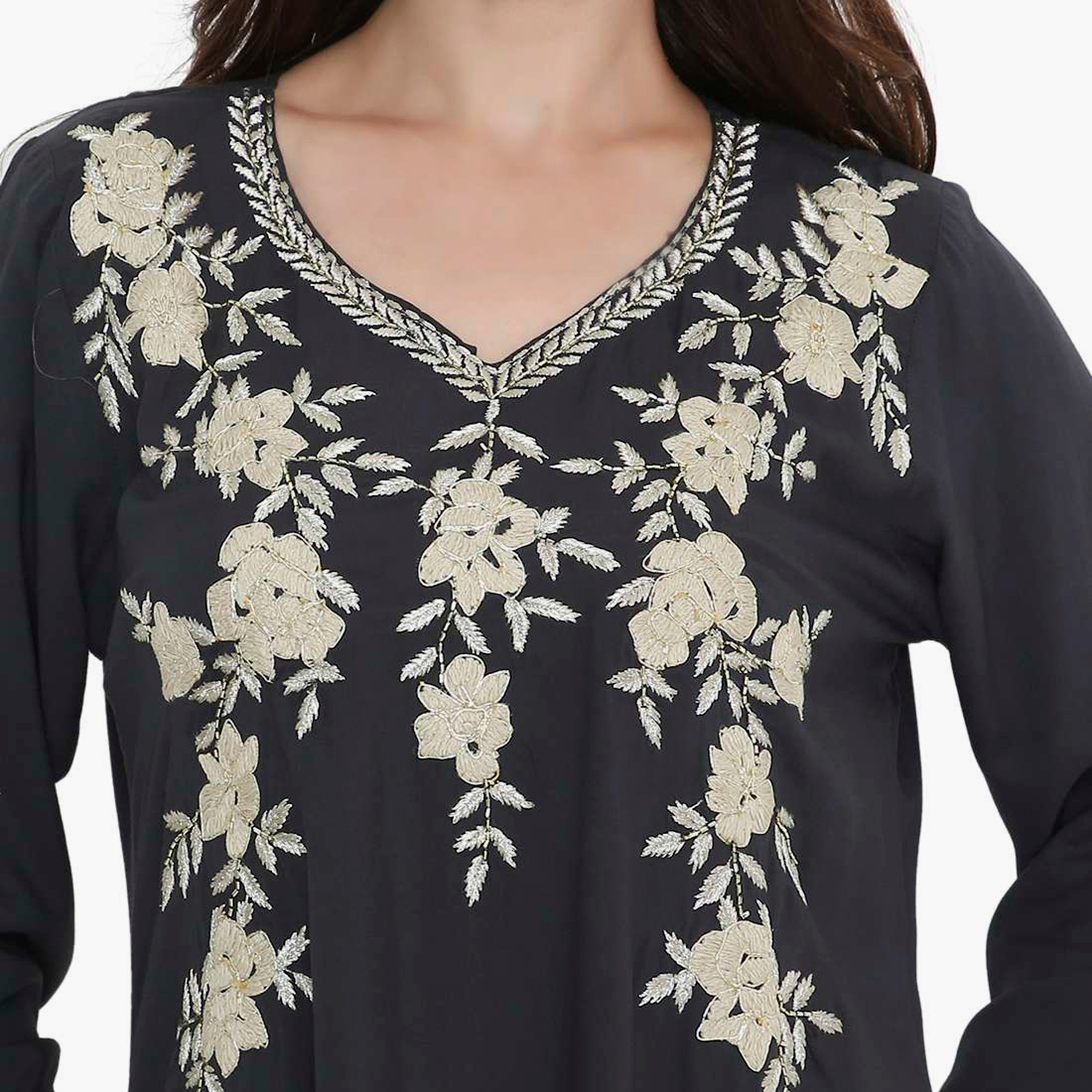 جلابية نسائية بصدرية مطرزة من هنا اند سارة-women-arabicclothing-jalabiyas-image-2