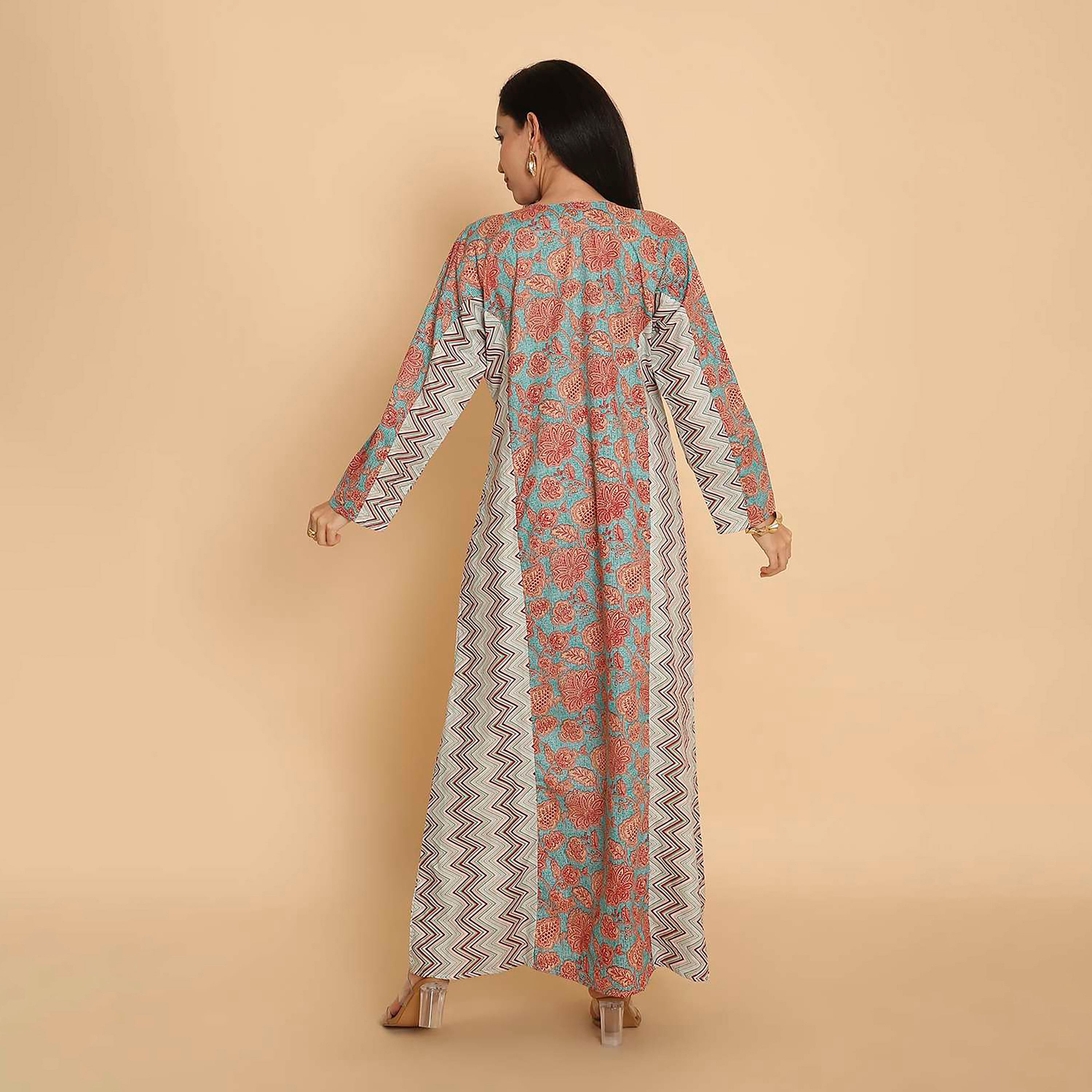 HanaandSara Multicolour Floral & Chevron Panel Women's Jalabiya-women-arabicclothing-jalabiyas-image-5