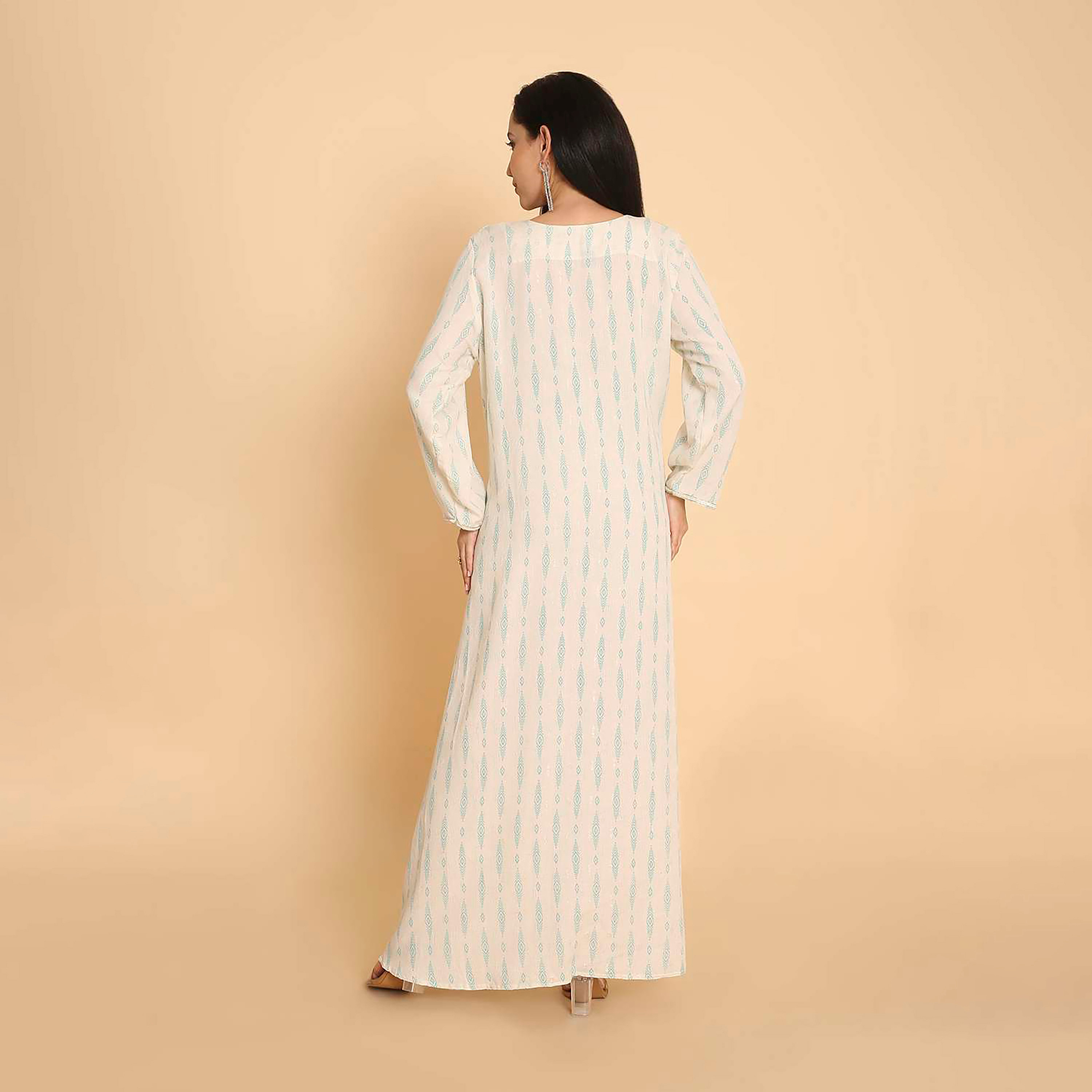 HanaandSara White Geometric Print Women's Jalabiya-women-arabicclothing-jalabiyas-image-5