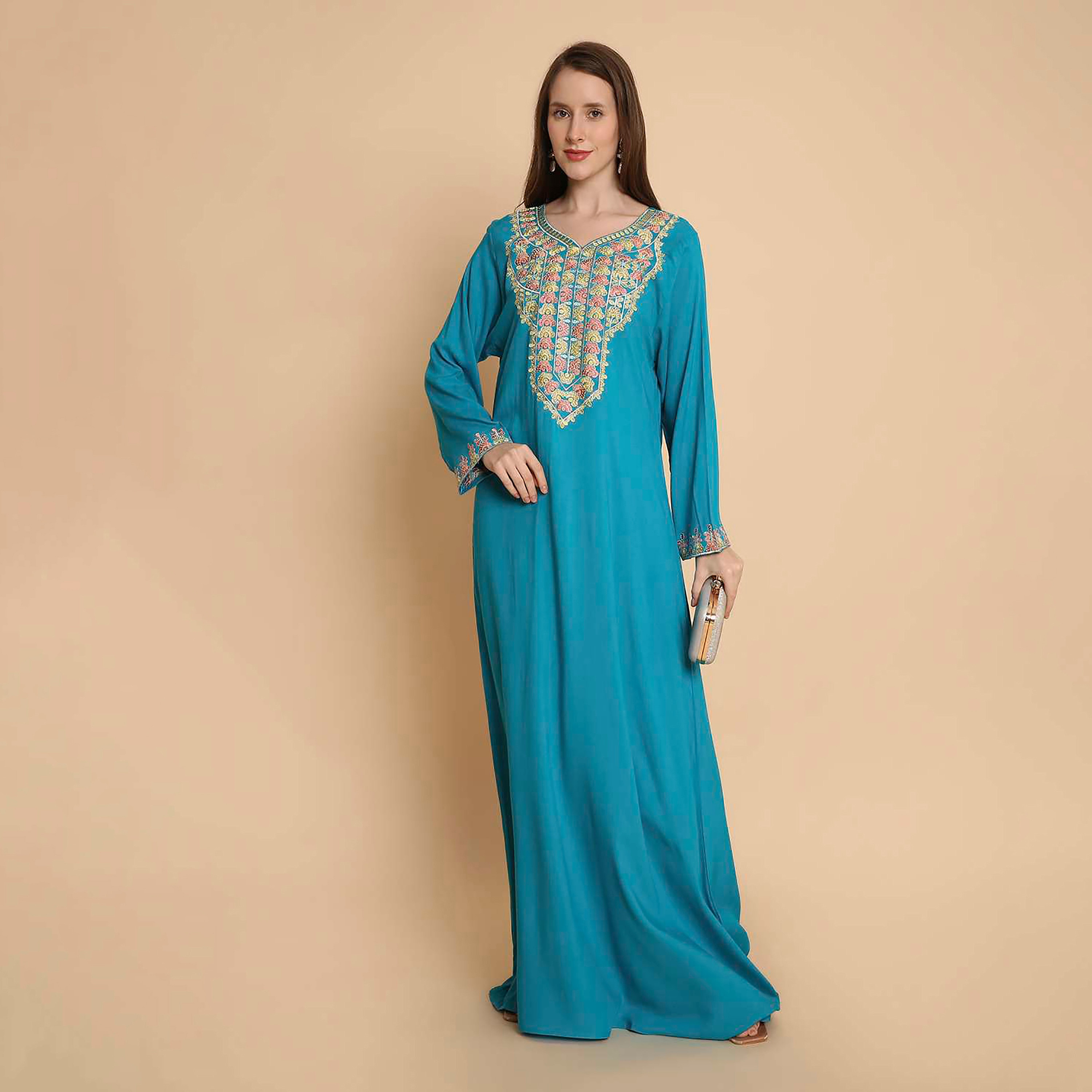HanaandSara Embroidered Yoke Women's Jalabiya-women-arabicclothing-jalabiyas-image-1