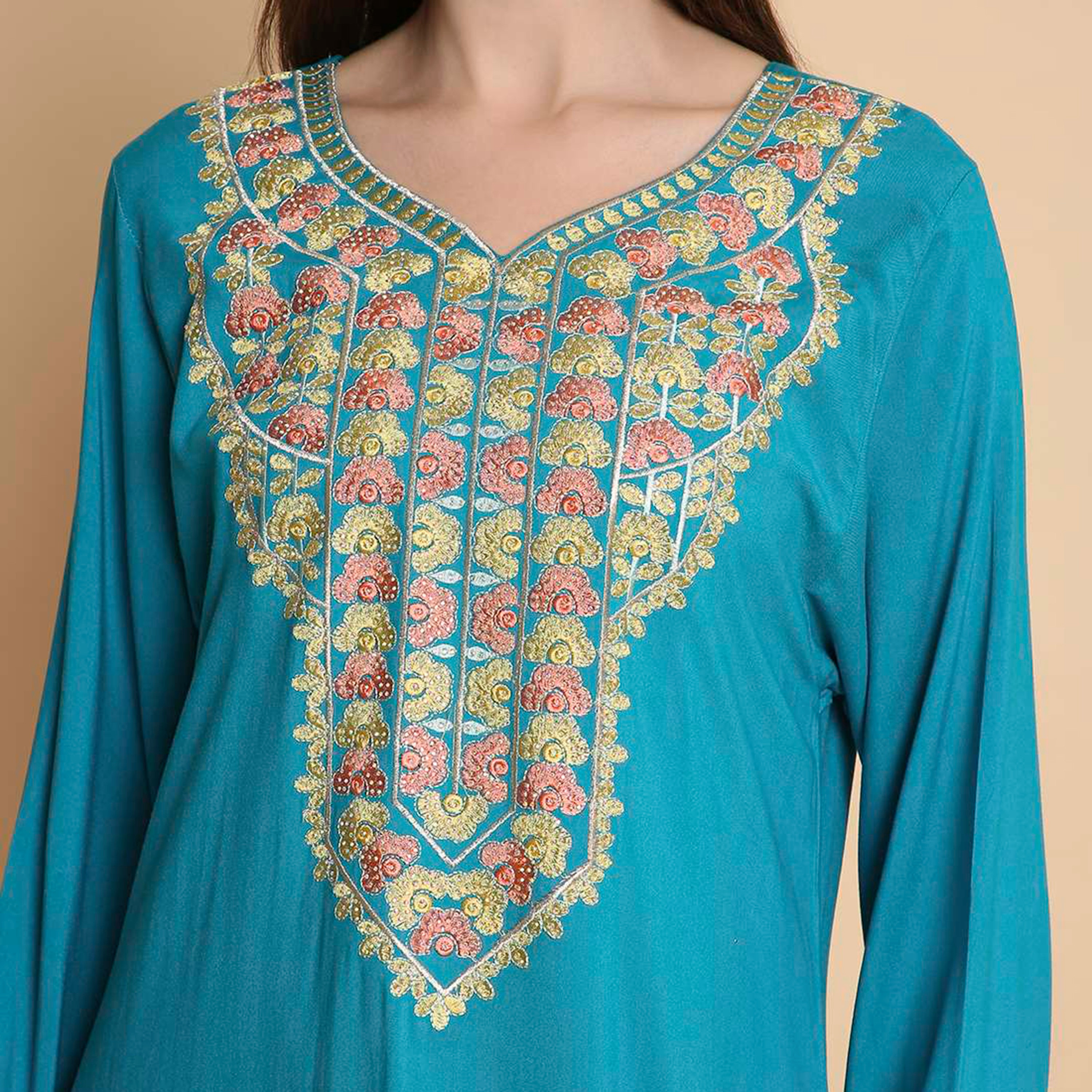 جلابية نسائية بصدرية مطرزة من هنا اند سارة-women-arabicclothing-jalabiyas-image-9