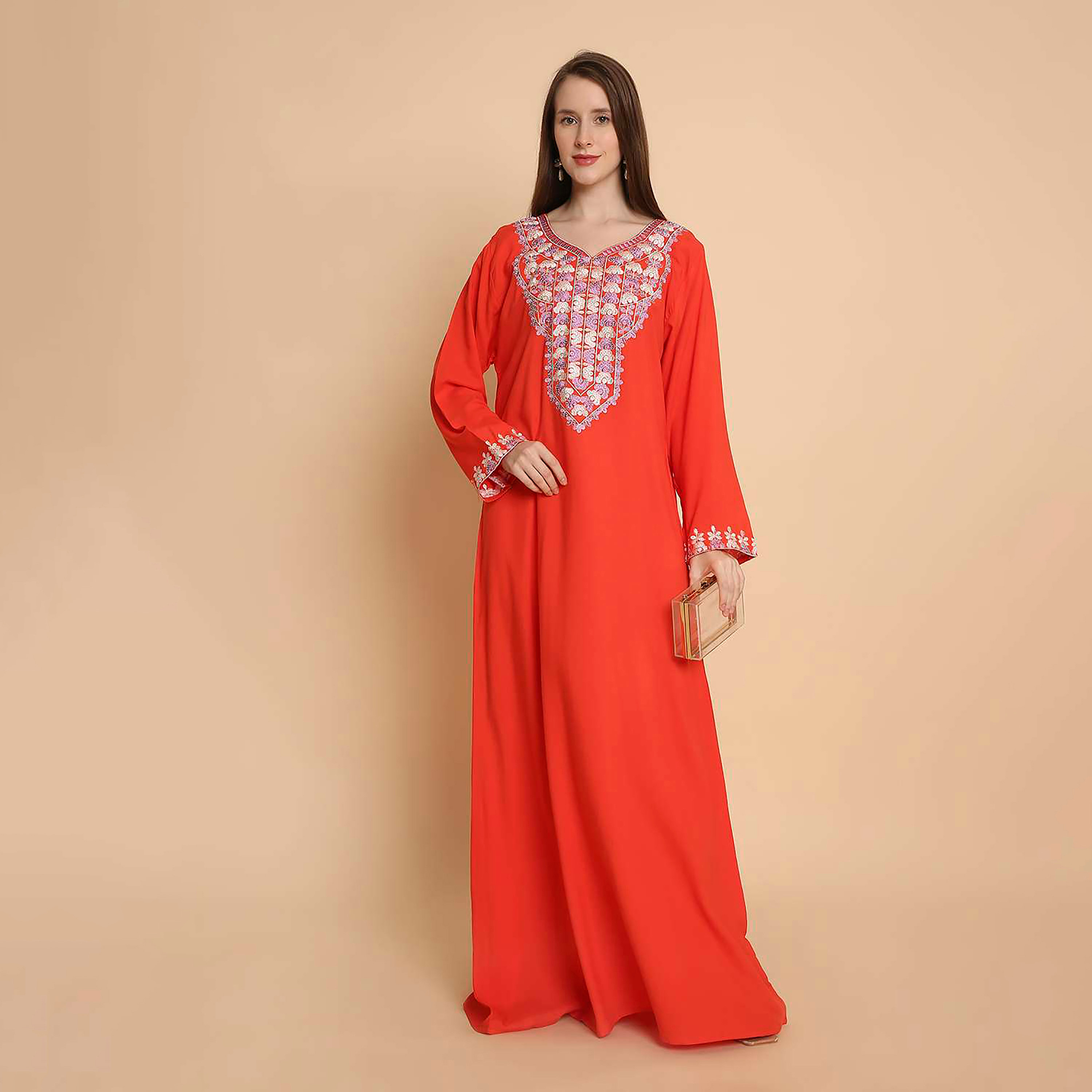 جلابية نسائية بصدرية مطرزة من هنا اند سارة-women-arabicclothing-jalabiyas-image-13