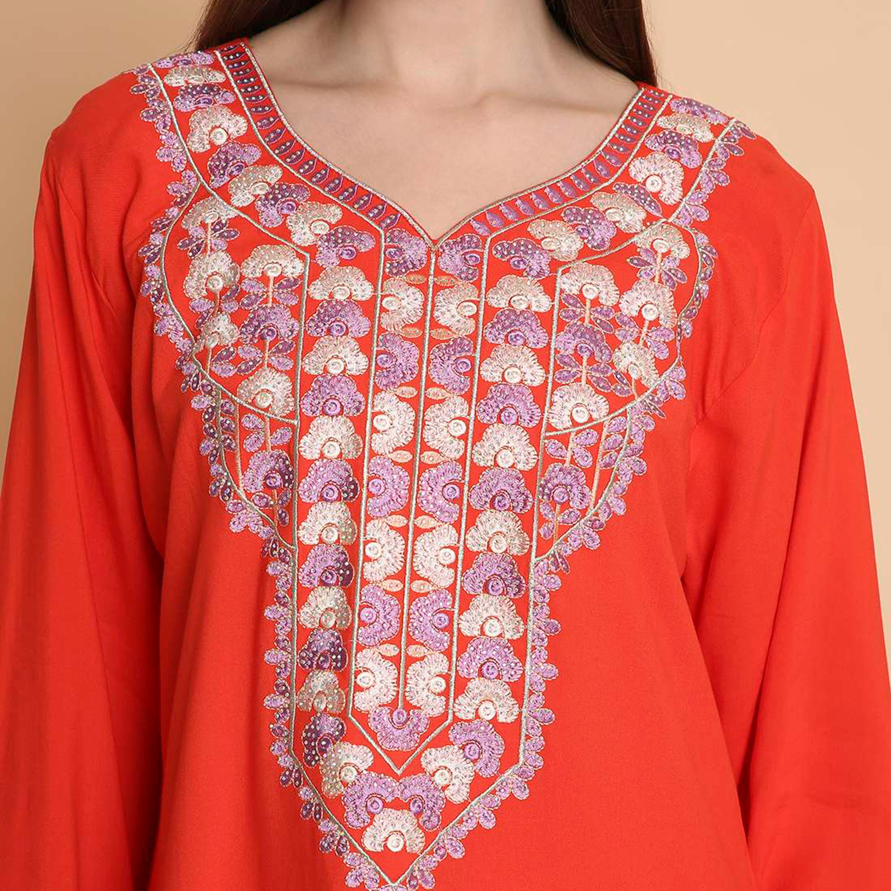 جلابية نسائية بصدرية مطرزة من هنا اند سارة-women-arabicclothing-jalabiyas-image-15
