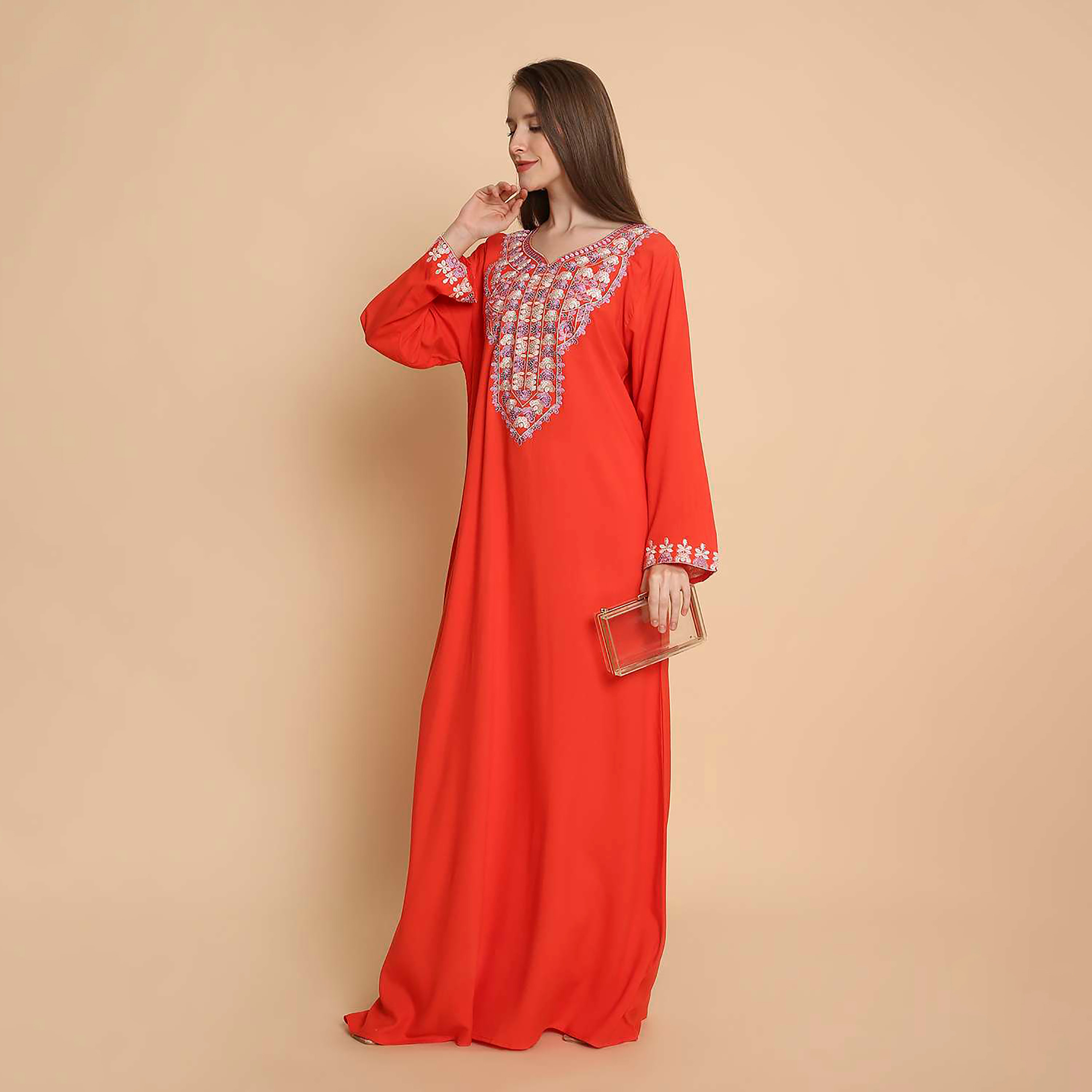 جلابية نسائية بصدرية مطرزة من هنا اند سارة-women-arabicclothing-jalabiyas-image-16