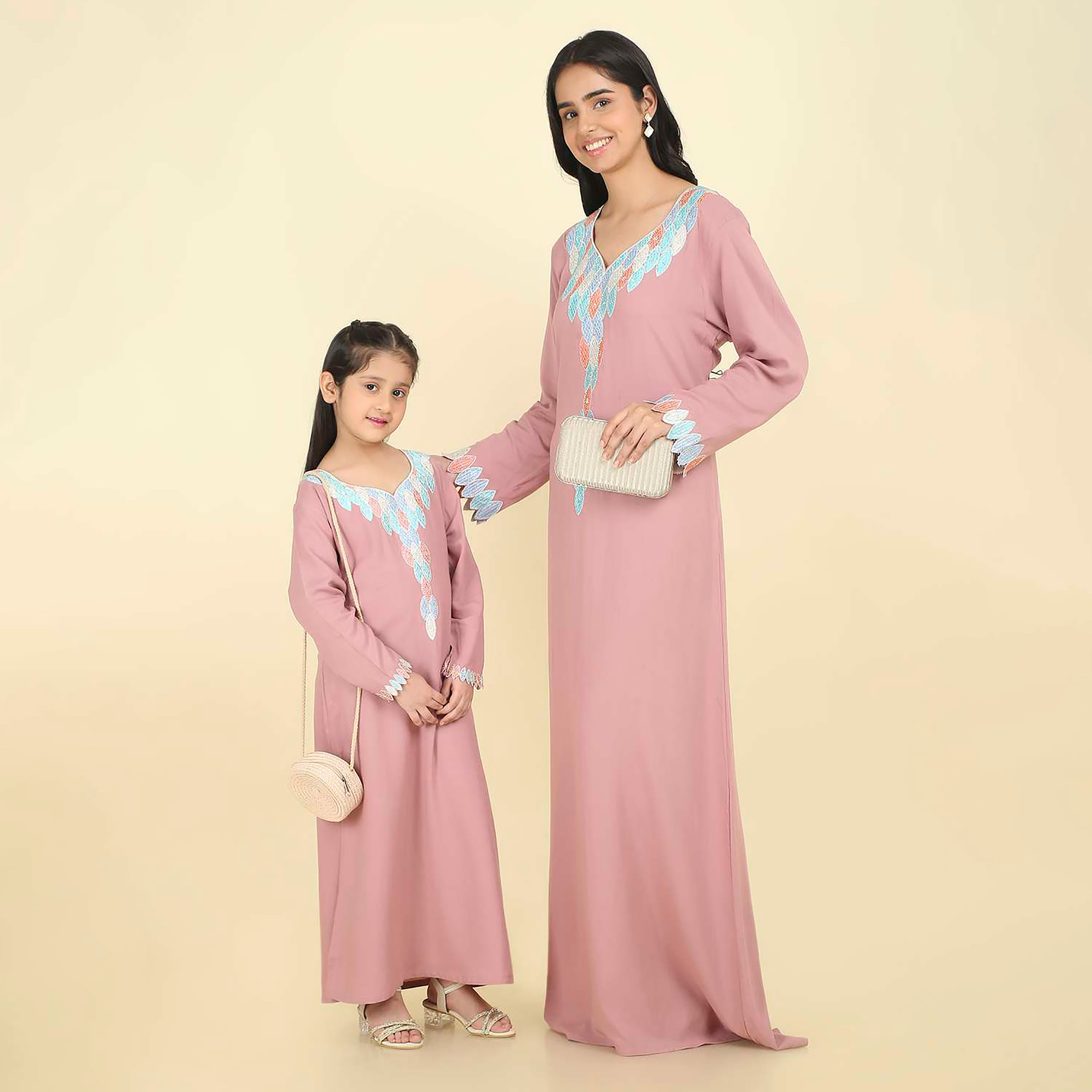 HanaandSara Embroidered Yoke Scalloped Cuff Sleeves Women's Jalabiya-women-arabicclothing-jalabiyas-image-2