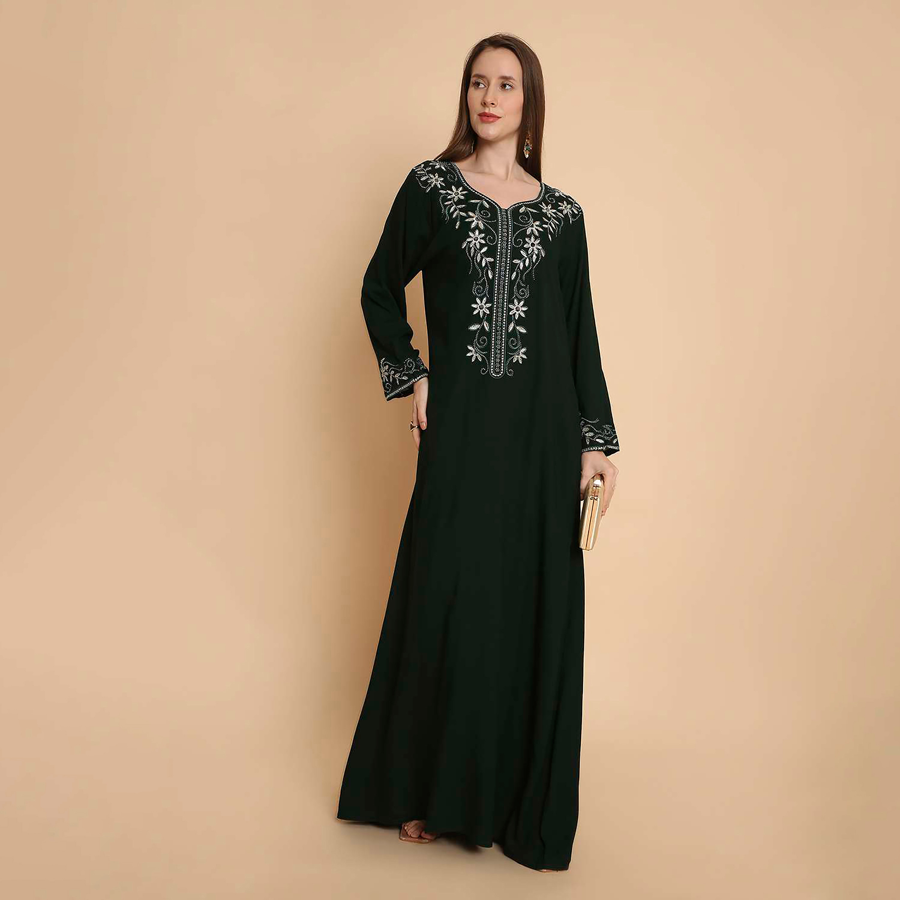 HanaandSara Floral Embroidered Yoke Women's Jalabiya-women-arabicclothing-jalabiyas-image-1