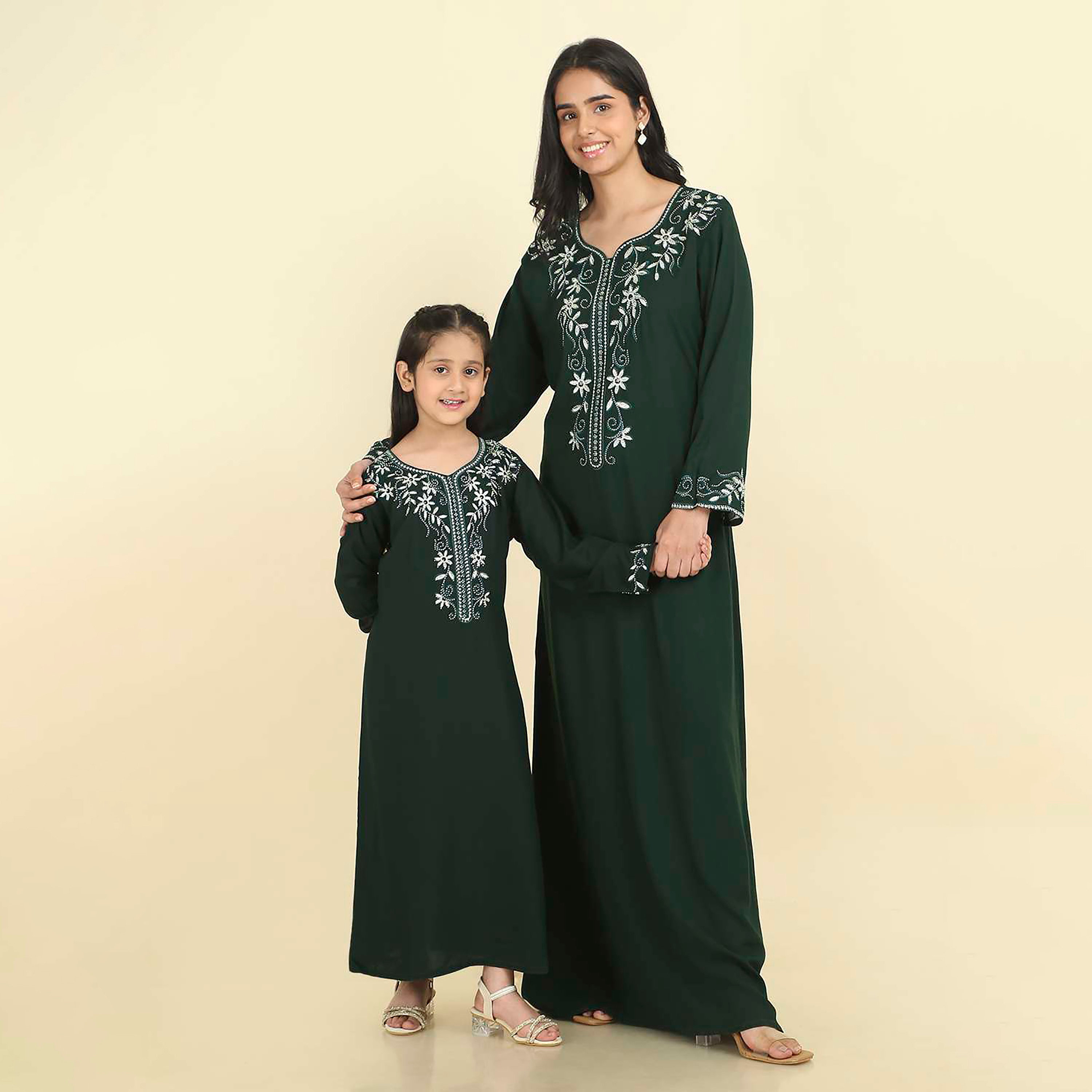 HanaandSara Floral Embroidered Yoke Women's Jalabiya-women-arabicclothing-jalabiyas-image-2