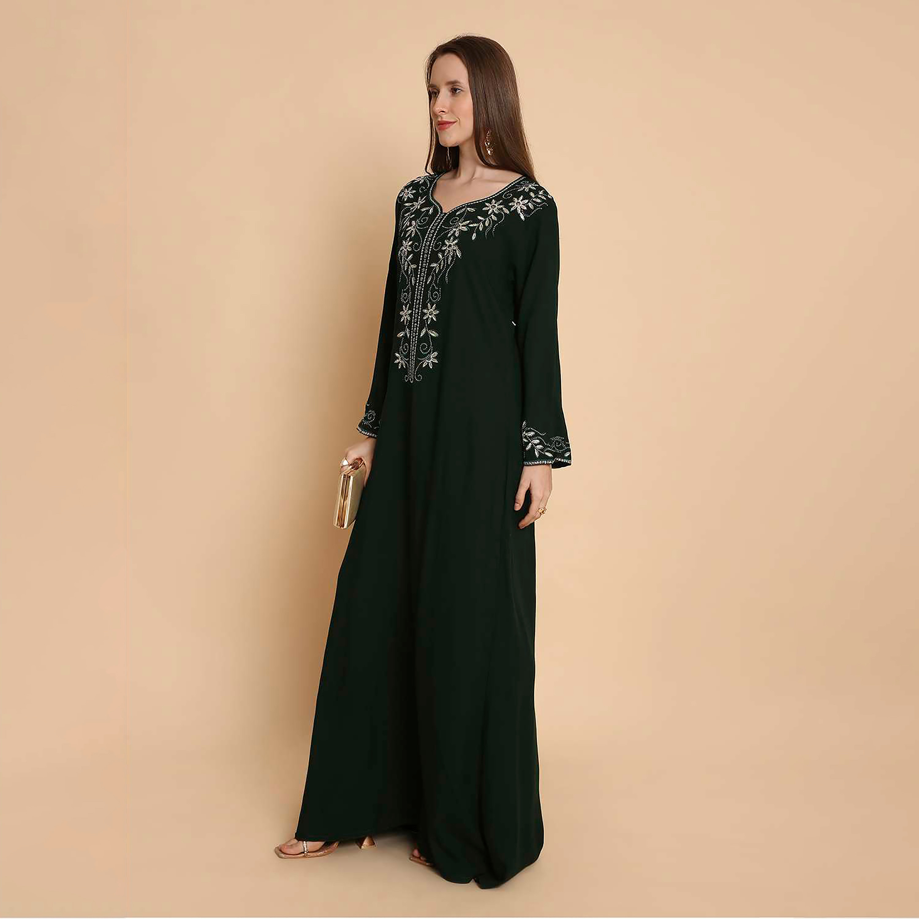 HanaandSara Floral Embroidered Yoke Women's Jalabiya-women-arabicclothing-jalabiyas-image-4
