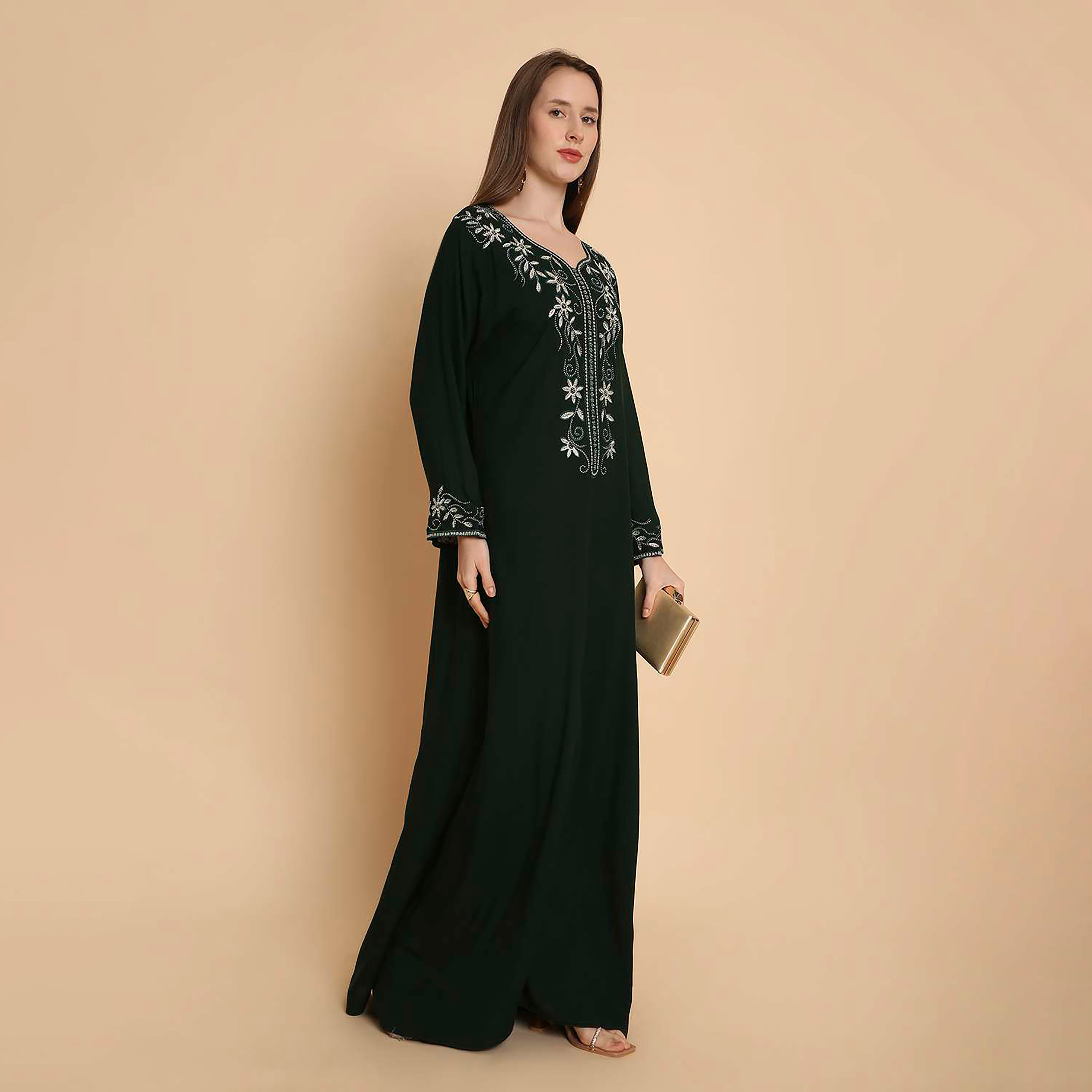HanaandSara Floral Embroidered Yoke Women's Jalabiya-women-arabicclothing-jalabiyas-image-5