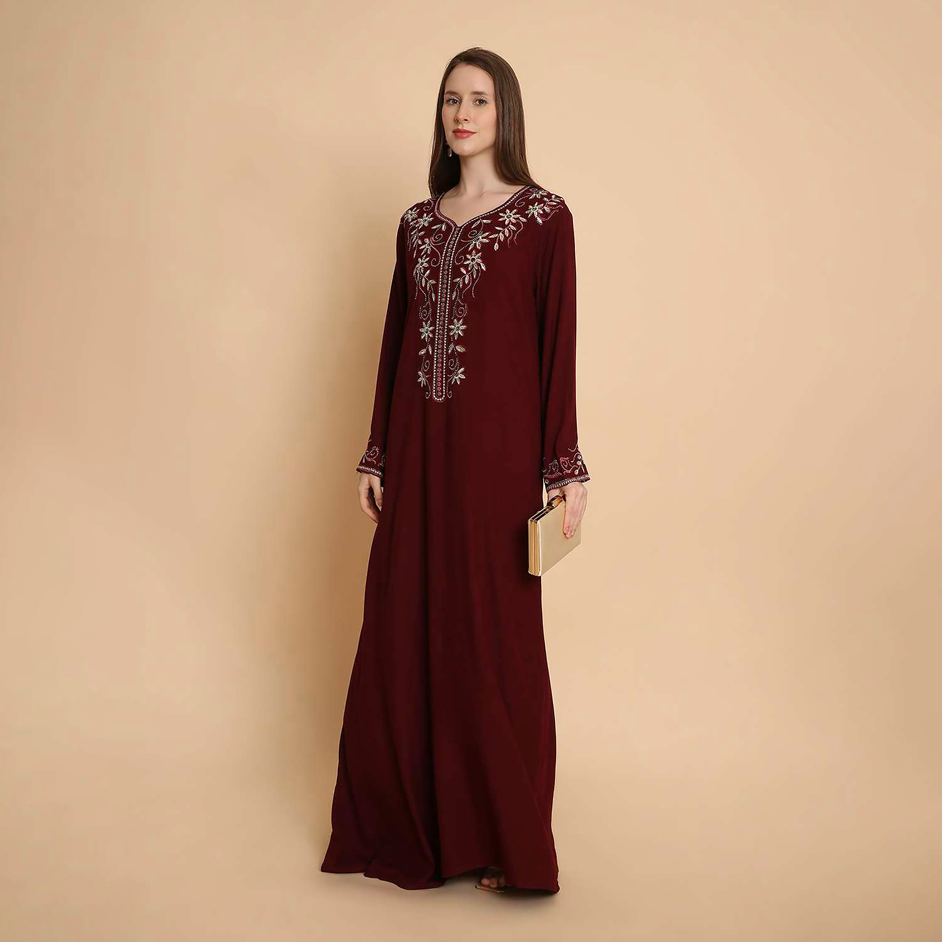 HanaandSara Floral Embroidered Yoke Women's Jalabiya-women-arabicclothing-jalabiyas-image-7