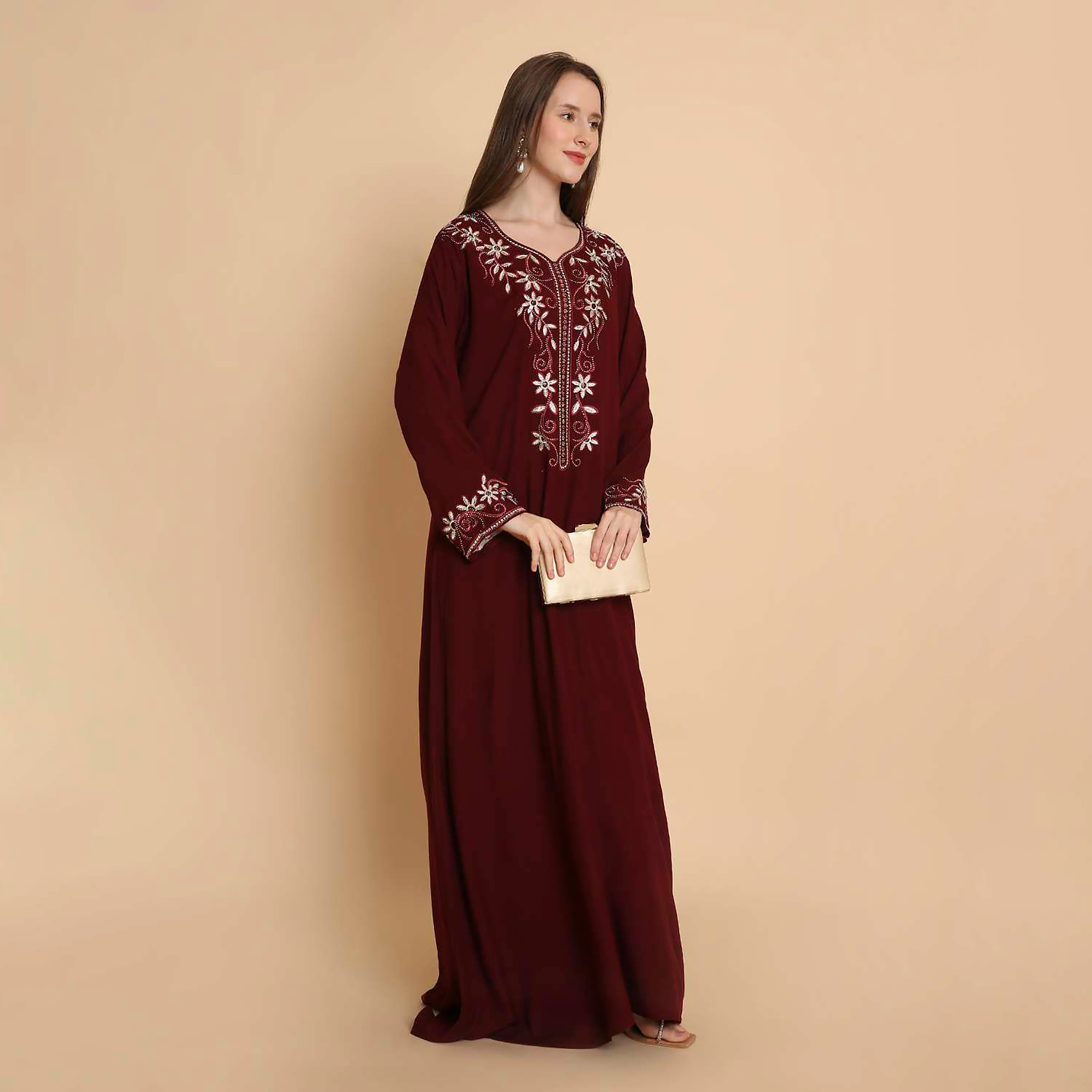 HanaandSara Floral Embroidered Yoke Women's Jalabiya-women-arabicclothing-jalabiyas-image-11