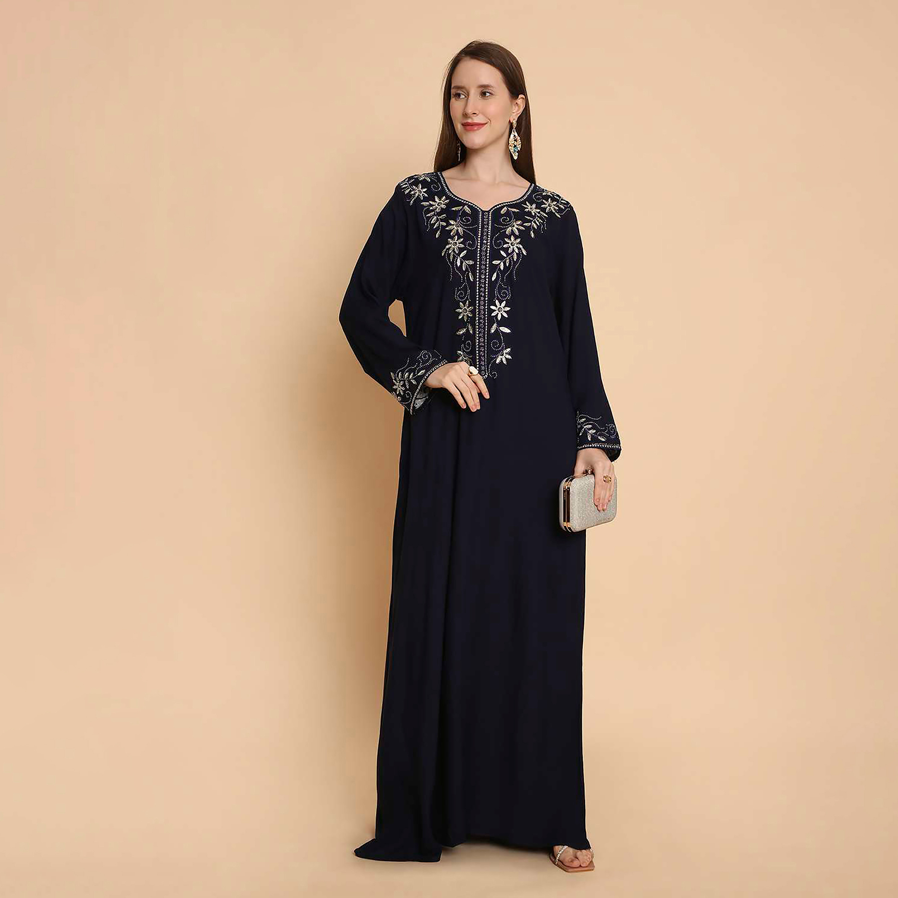 HanaandSara Floral Embroidered Yoke Women's Jalabiya-women-arabicclothing-jalabiyas-image-13