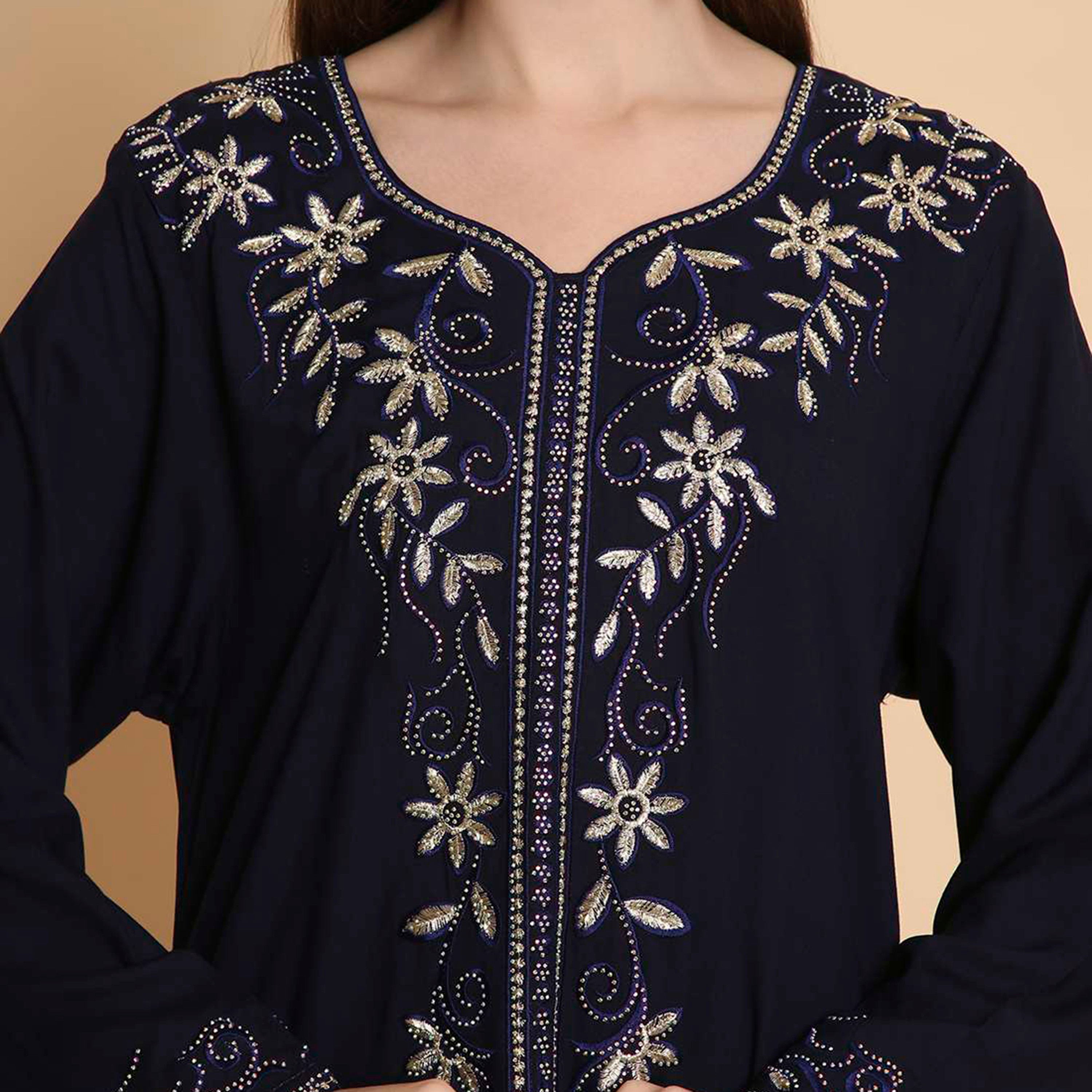 HanaandSara Floral Embroidered Yoke Women's Jalabiya-women-arabicclothing-jalabiyas-image-15