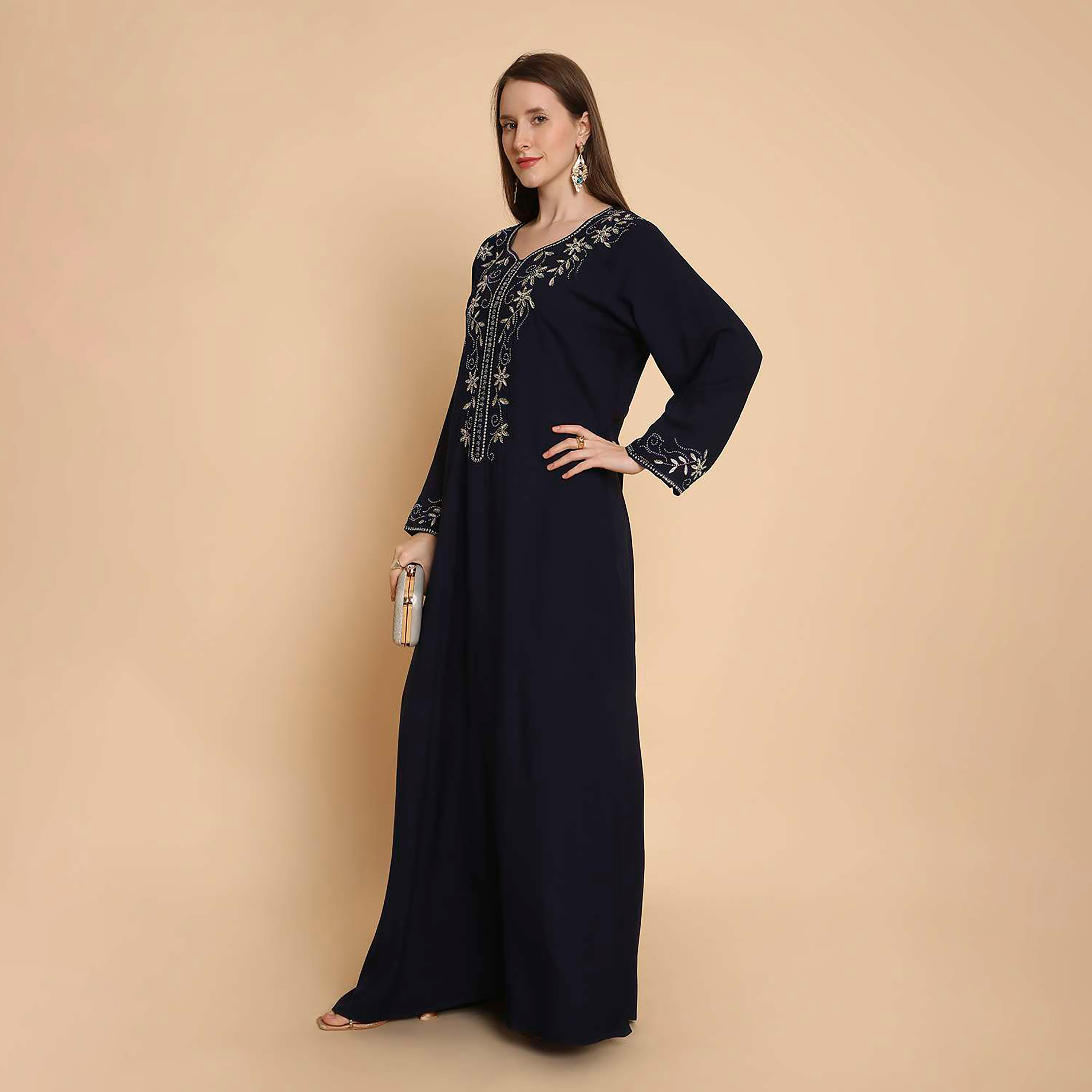 HanaandSara Floral Embroidered Yoke Women's Jalabiya-women-arabicclothing-jalabiyas-image-16