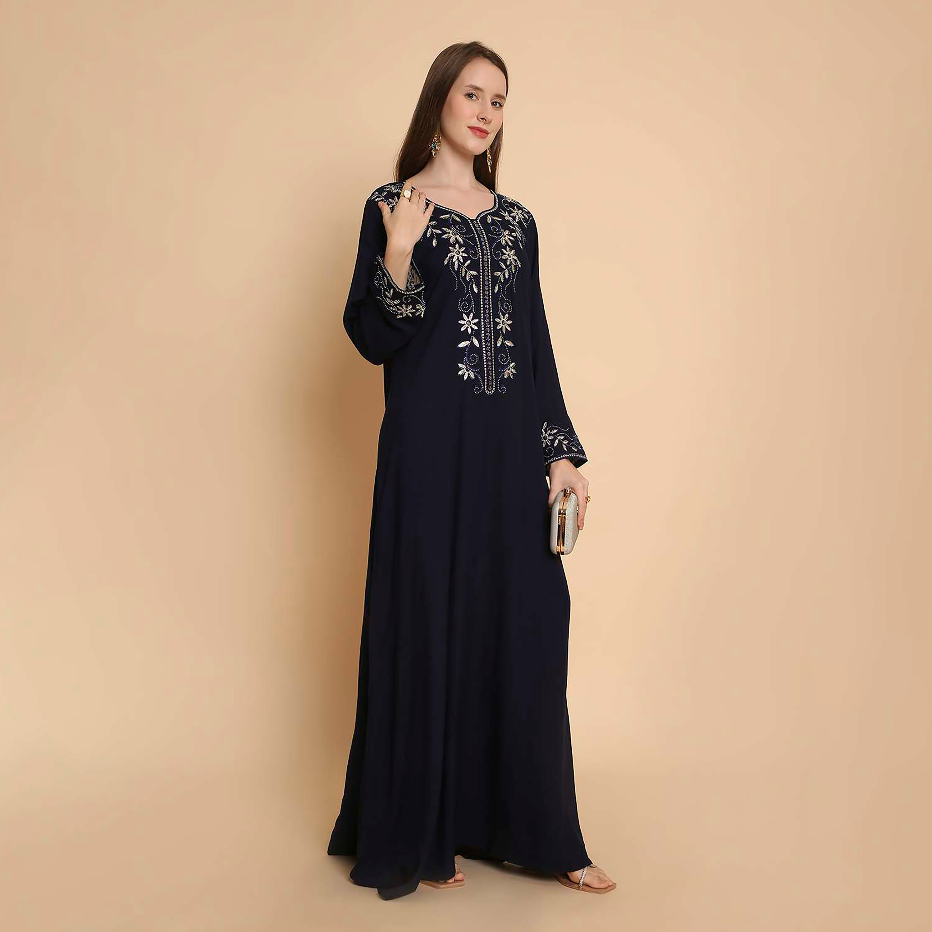 HanaandSara Floral Embroidered Yoke Women's Jalabiya-women-arabicclothing-jalabiyas-image-17