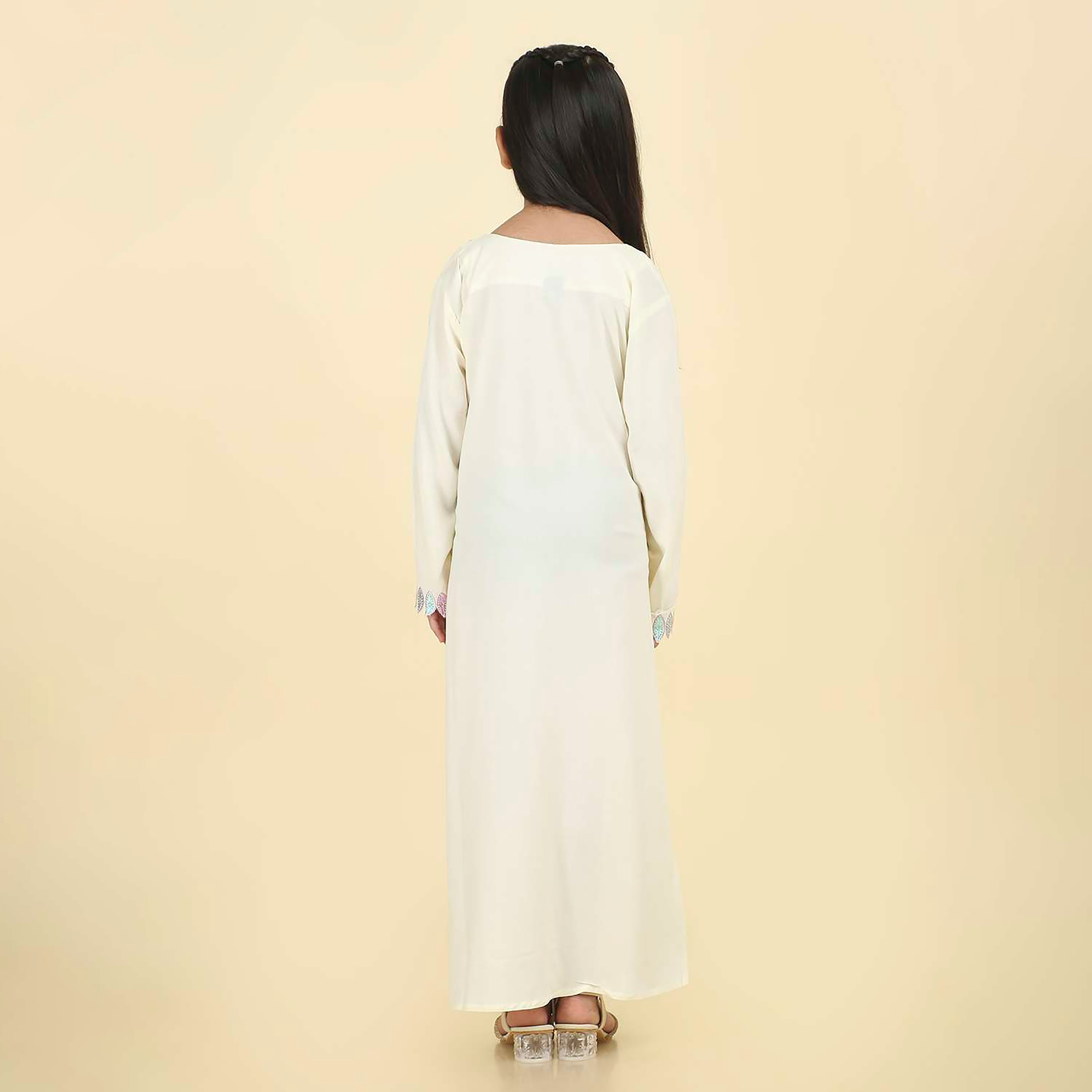 HanaandSara Embroidered Yoke Scalloped Cuff Sleeves Girls Jalabiya-girls-arabicclothing-jalabiyas-image-5