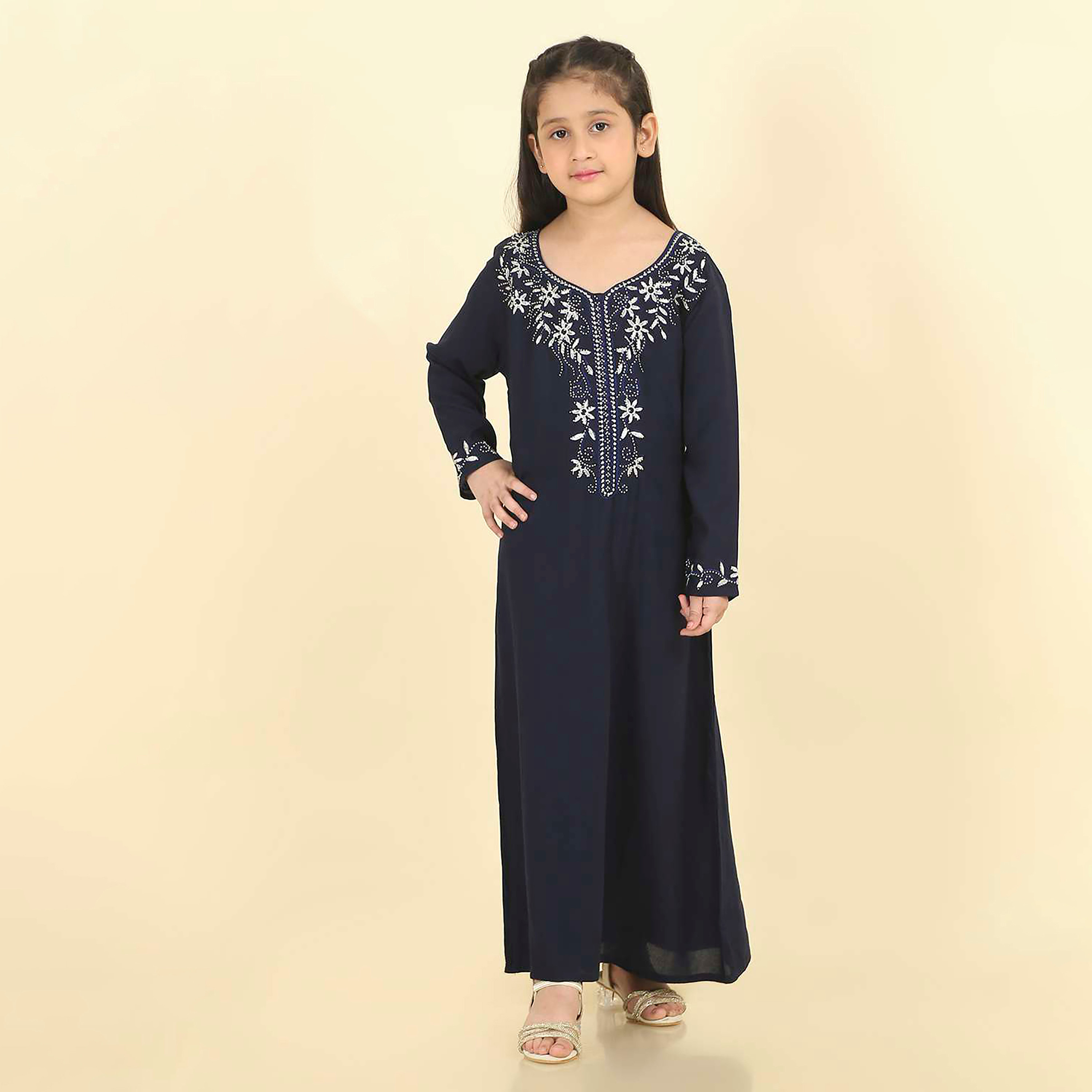 جلابية بناتي بصدرية مطرزة بنقشة الزهور من هنا اند سارة-girls-arabicclothing-jalabiyas-image-1