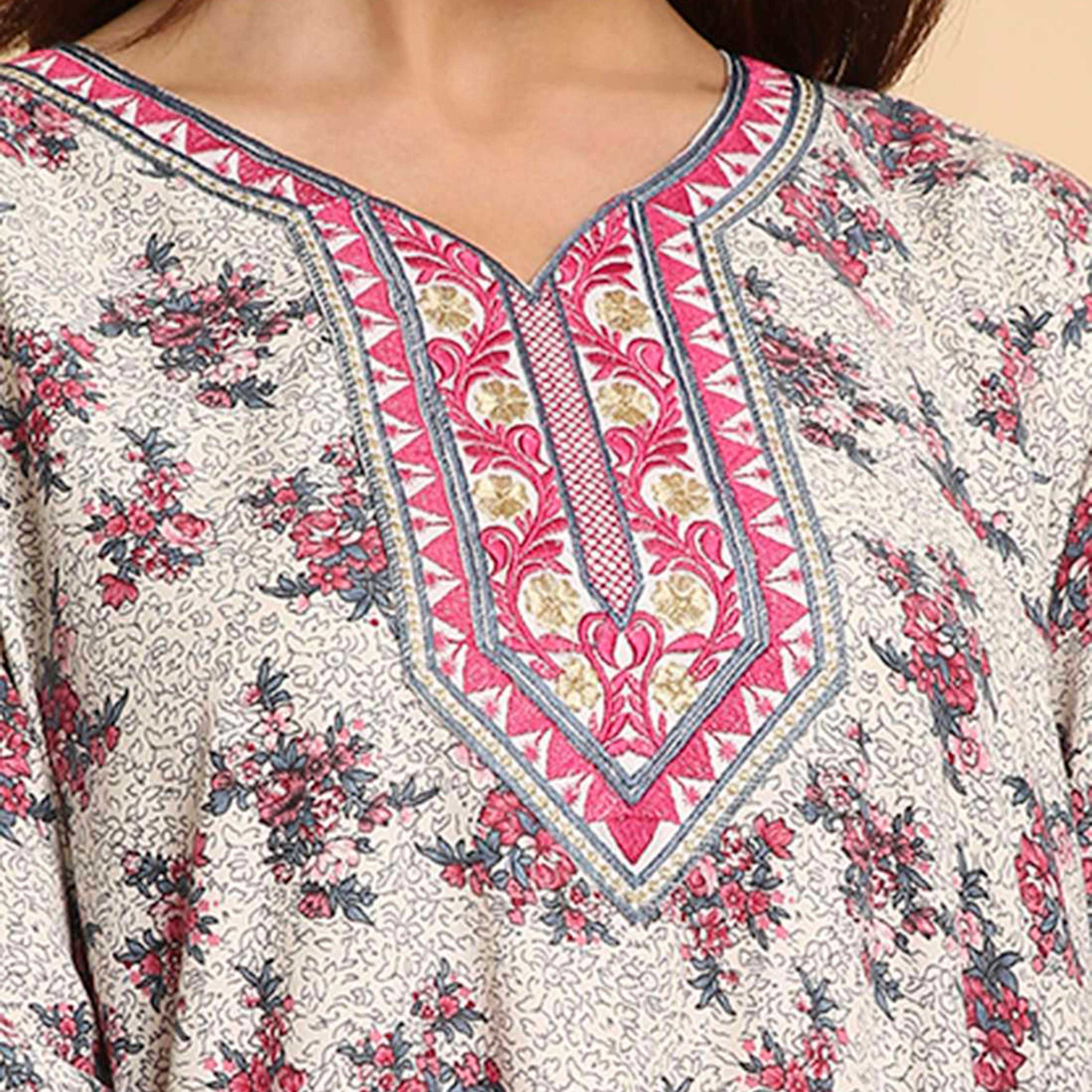 HanaandSara Floral Print Embroidered Cuff Sleeves Women's Jalabiya-women-arabicclothing-jalabiyas-image-2