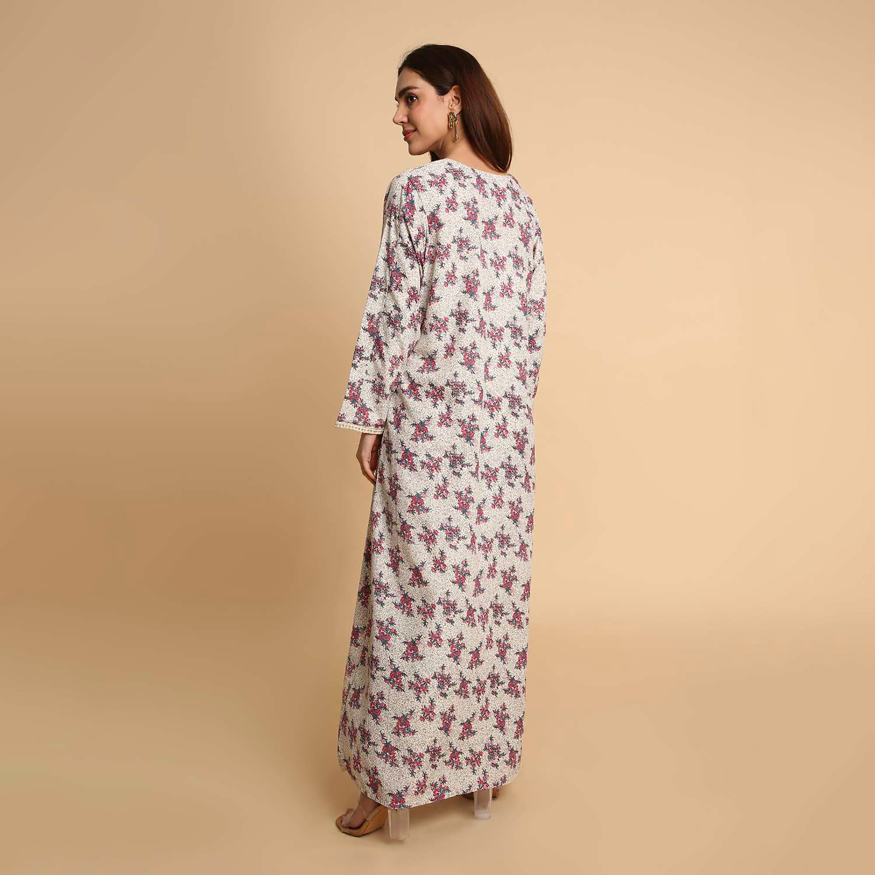HanaandSara Floral Print Embroidered Cuff Sleeves Women's Jalabiya-women-arabicclothing-jalabiyas-image-5