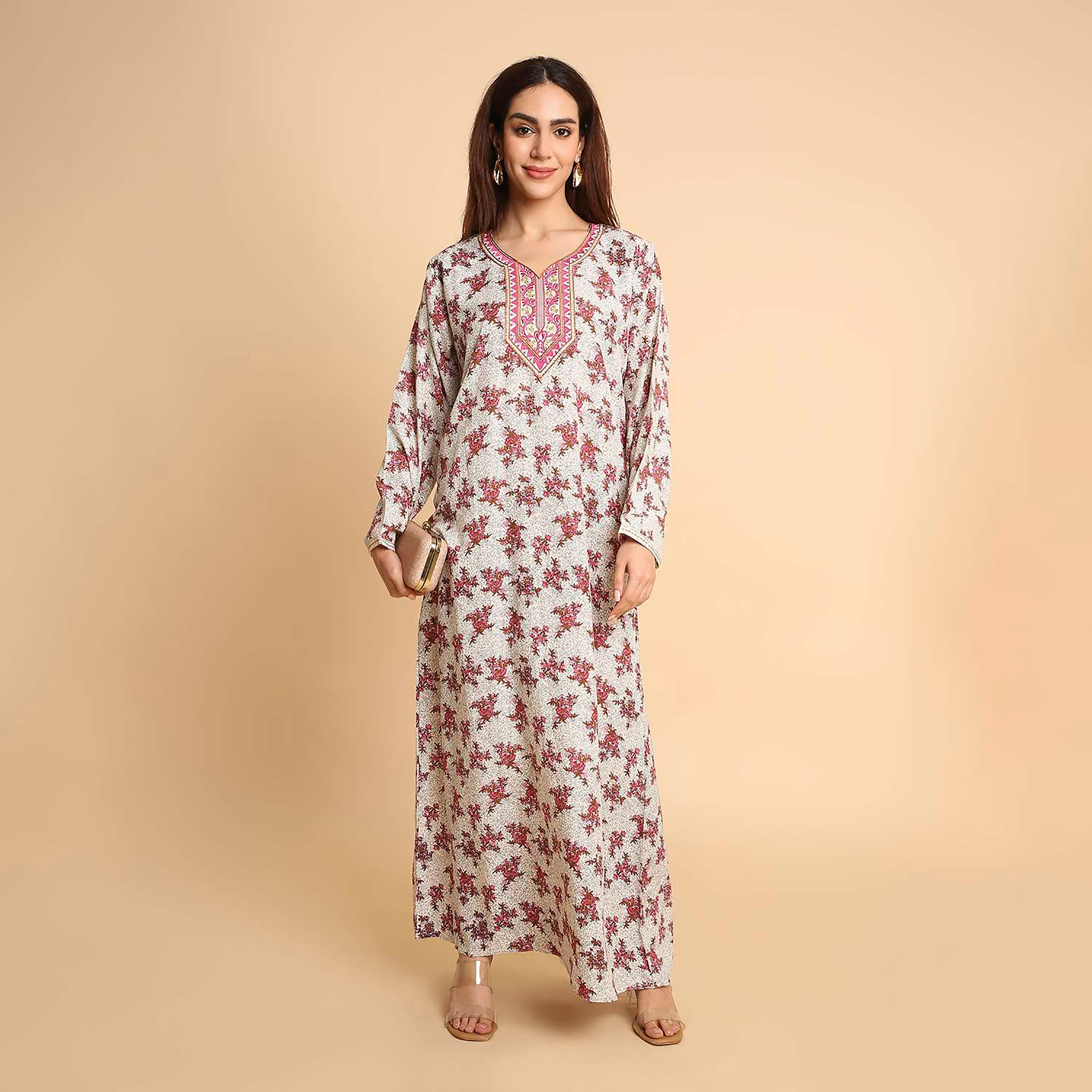جلابية نسائية بطبعة زهور وأكمام مطرزة الأطراف من هنا اند سارة-women-arabicclothing-jalabiyas-image-6
