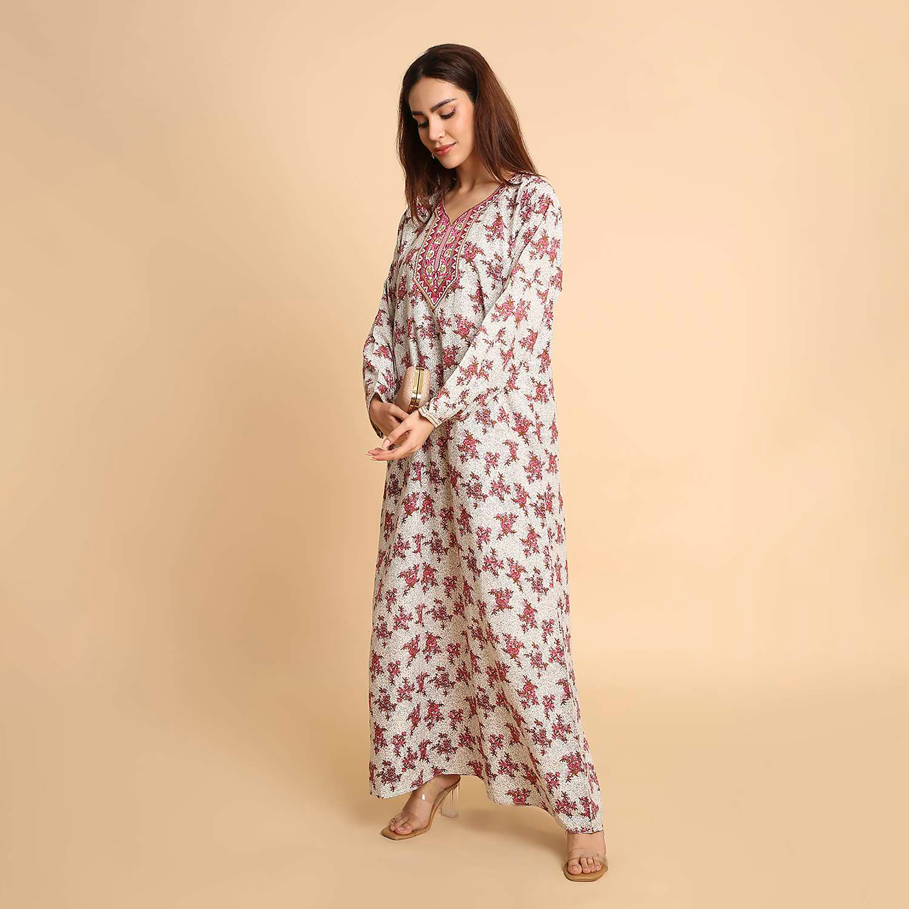 جلابية نسائية بطبعة زهور وأكمام مطرزة الأطراف من هنا اند سارة-women-arabicclothing-jalabiyas-image-8
