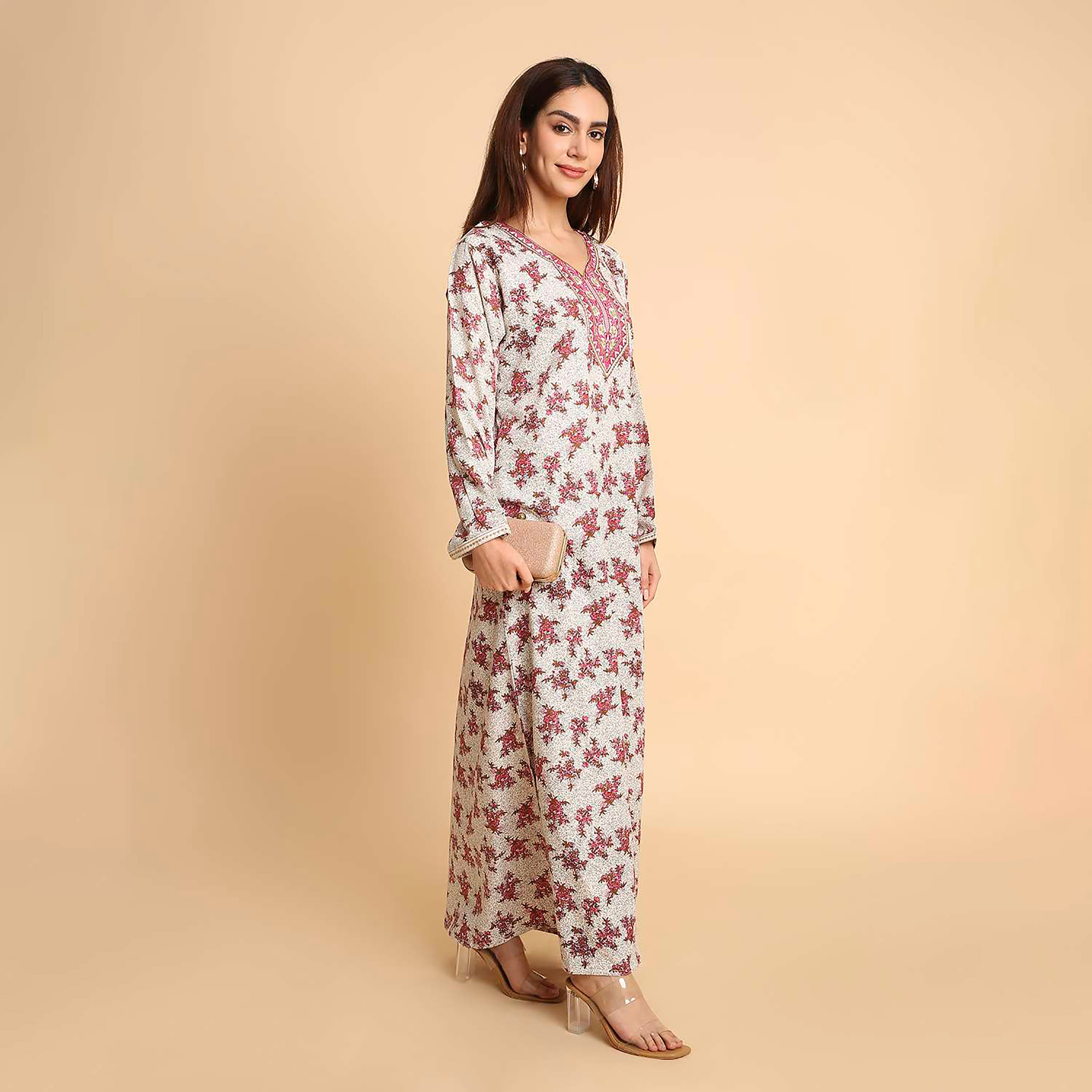 جلابية نسائية بطبعة زهور وأكمام مطرزة الأطراف من هنا اند سارة-women-arabicclothing-jalabiyas-image-9