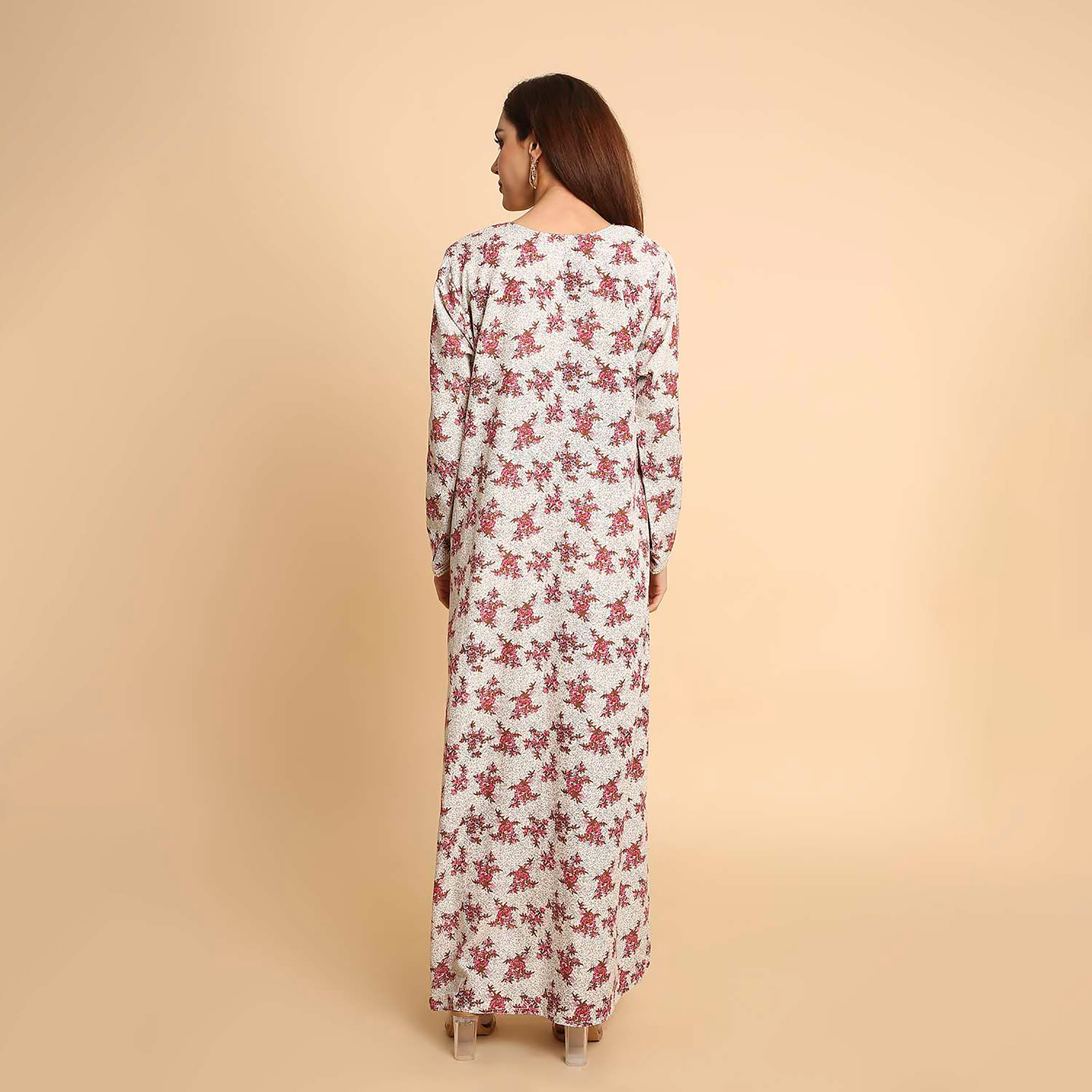 جلابية نسائية بطبعة زهور وأكمام مطرزة الأطراف من هنا اند سارة-women-arabicclothing-jalabiyas-image-10