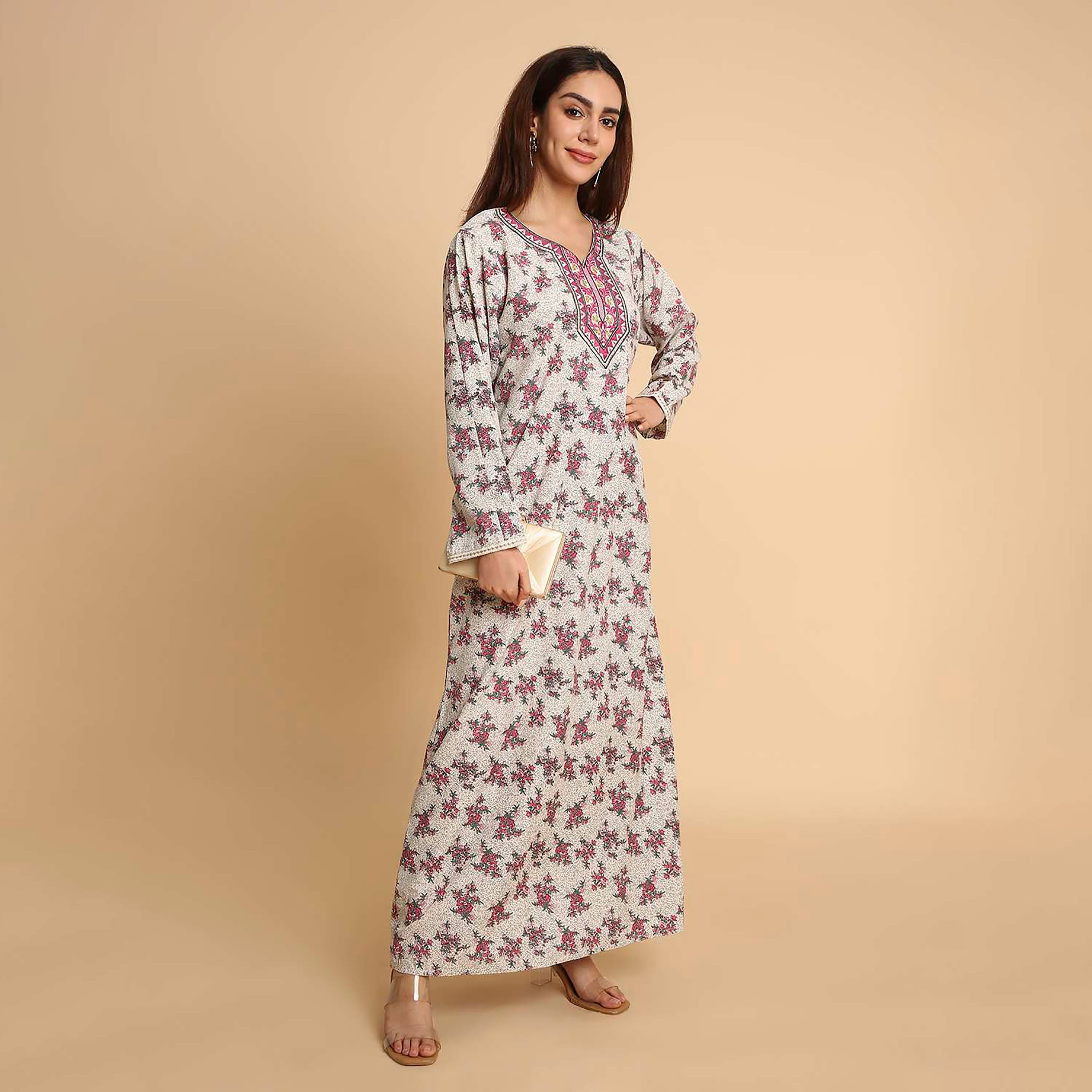 جلابية نسائية بطبعة زهور وأكمام مطرزة الأطراف من هنا اند سارة-women-arabicclothing-jalabiyas-image-14
